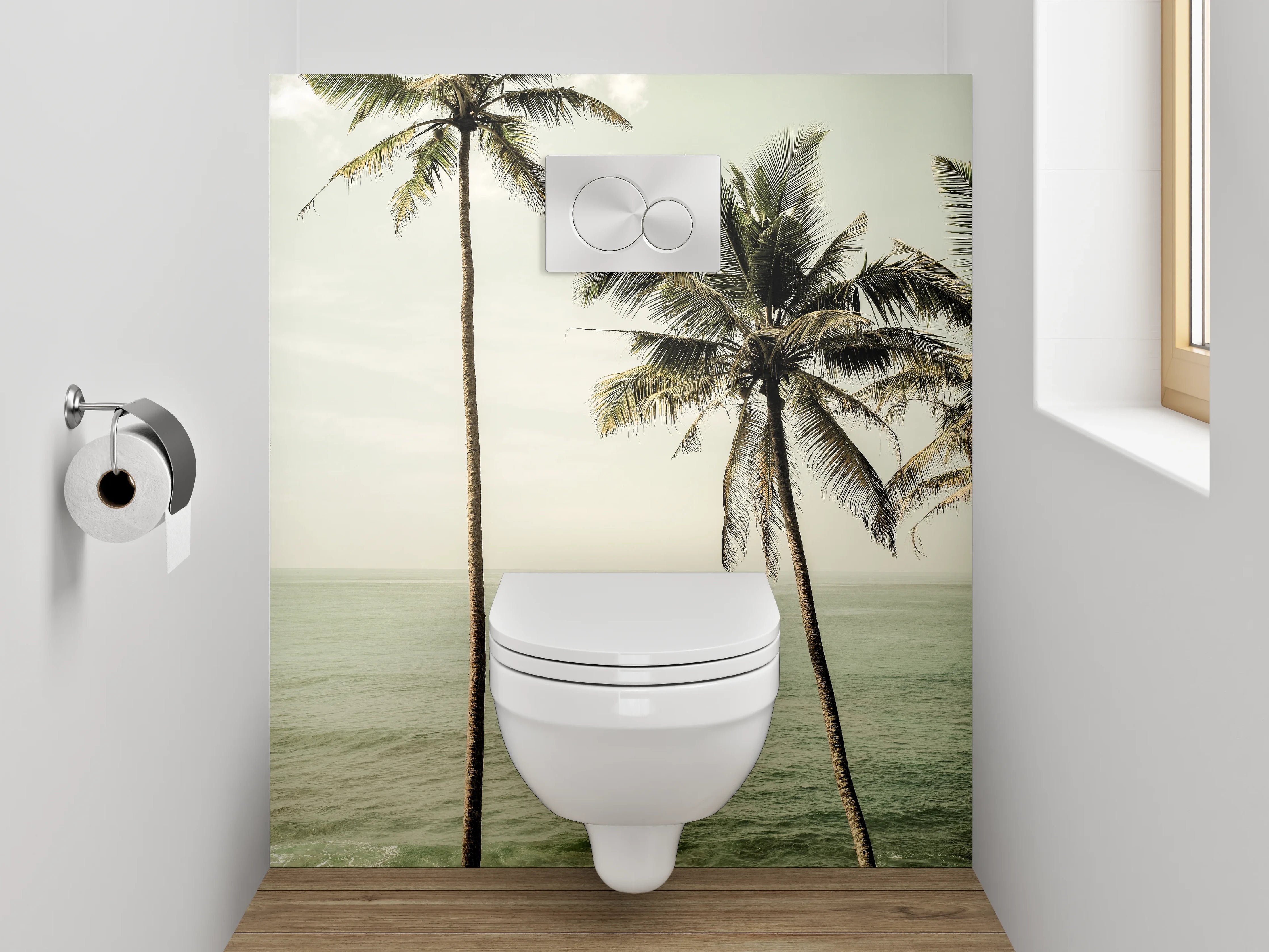 WC-Rückwand - Palmen am tropischen Meer – Wandbild