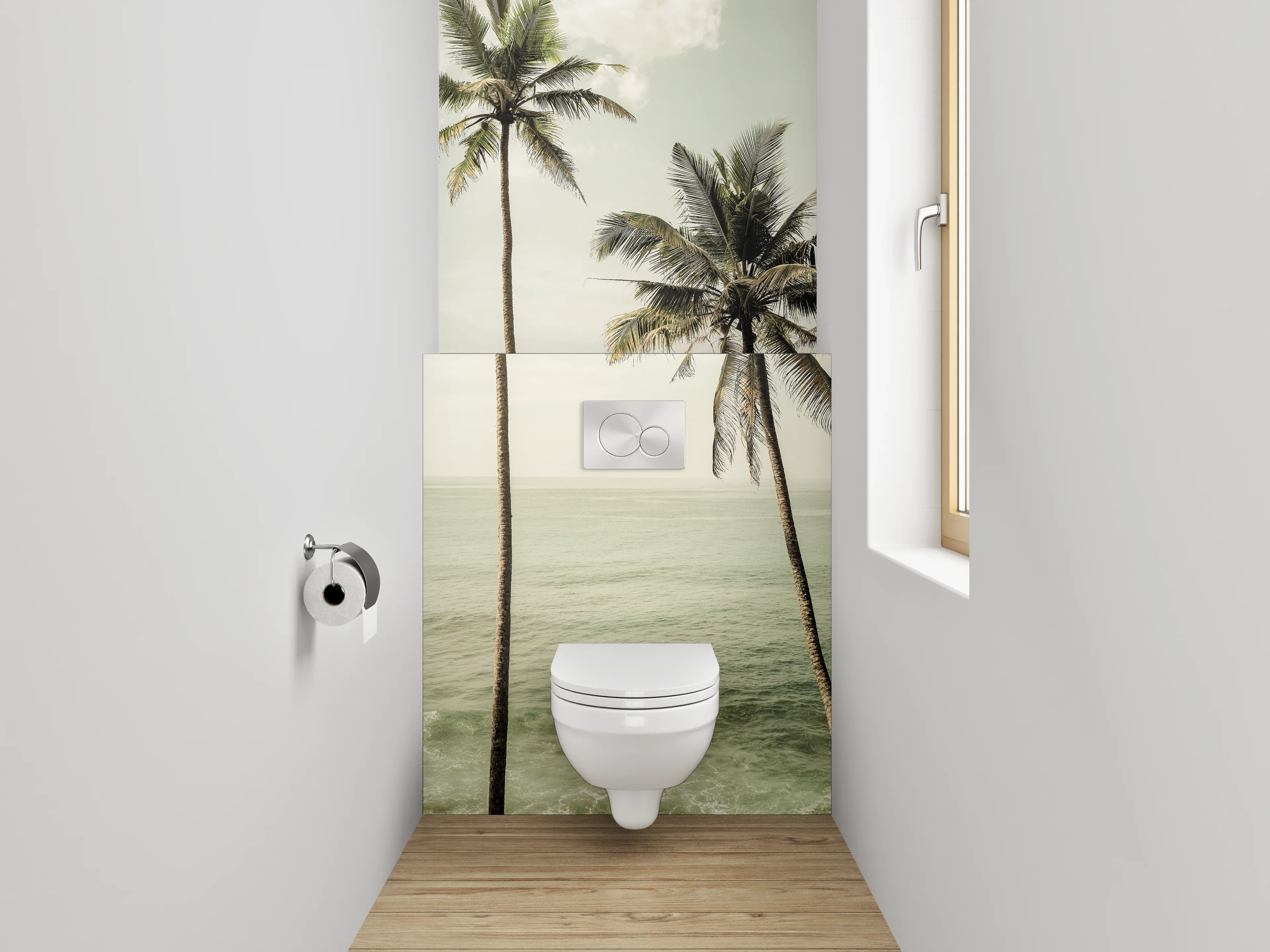 WC-Rückwand - Palmen am tropischen Meer – Wandbild