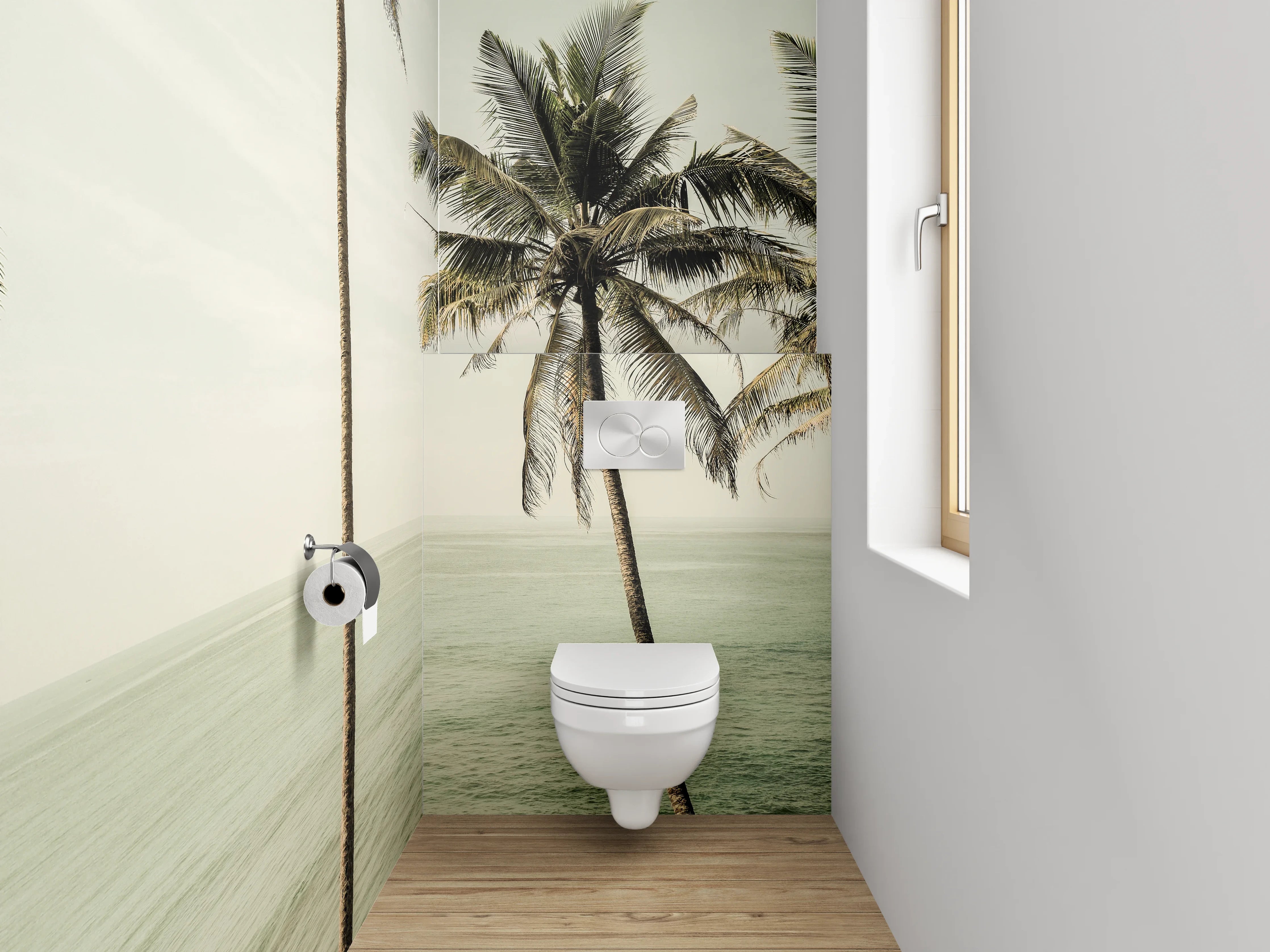 WC-Rückwand - Palmen am tropischen Meer – Wandbild