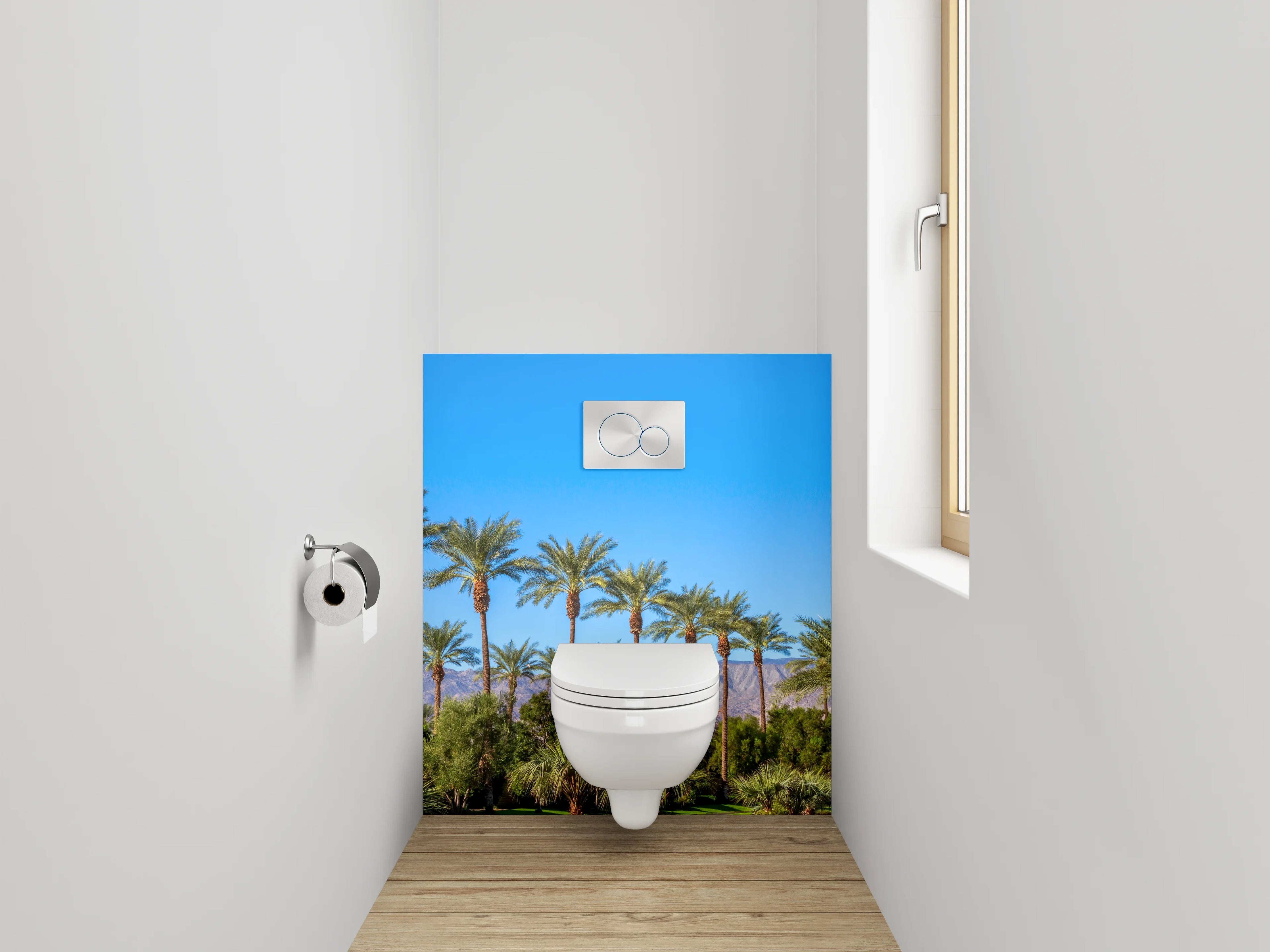 WC-Rückwand - Palmen und Berge Panorama