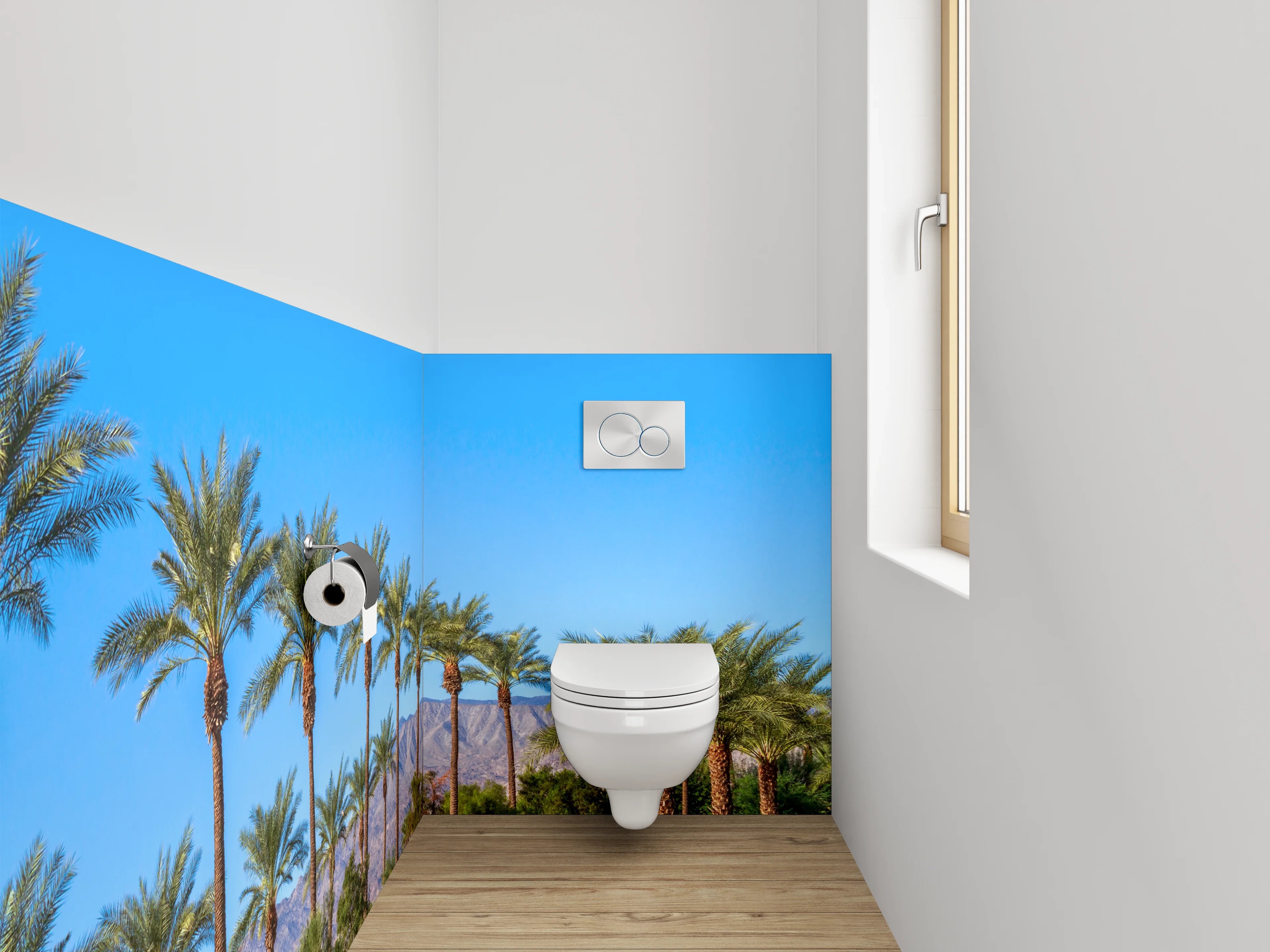 WC-Rückwand - Palmen und Berge Panorama