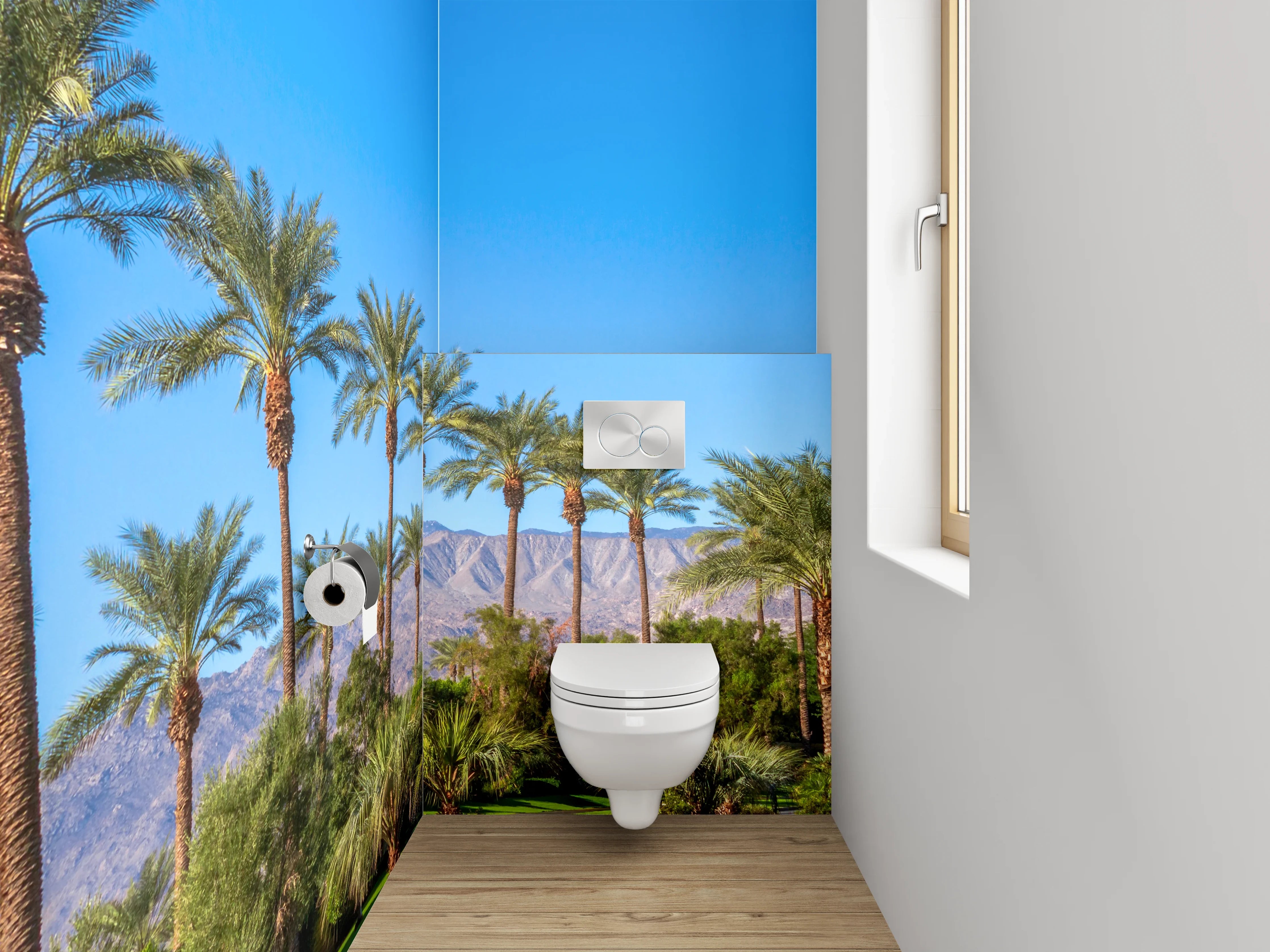 WC-Rückwand - Palmen und Berge Panorama