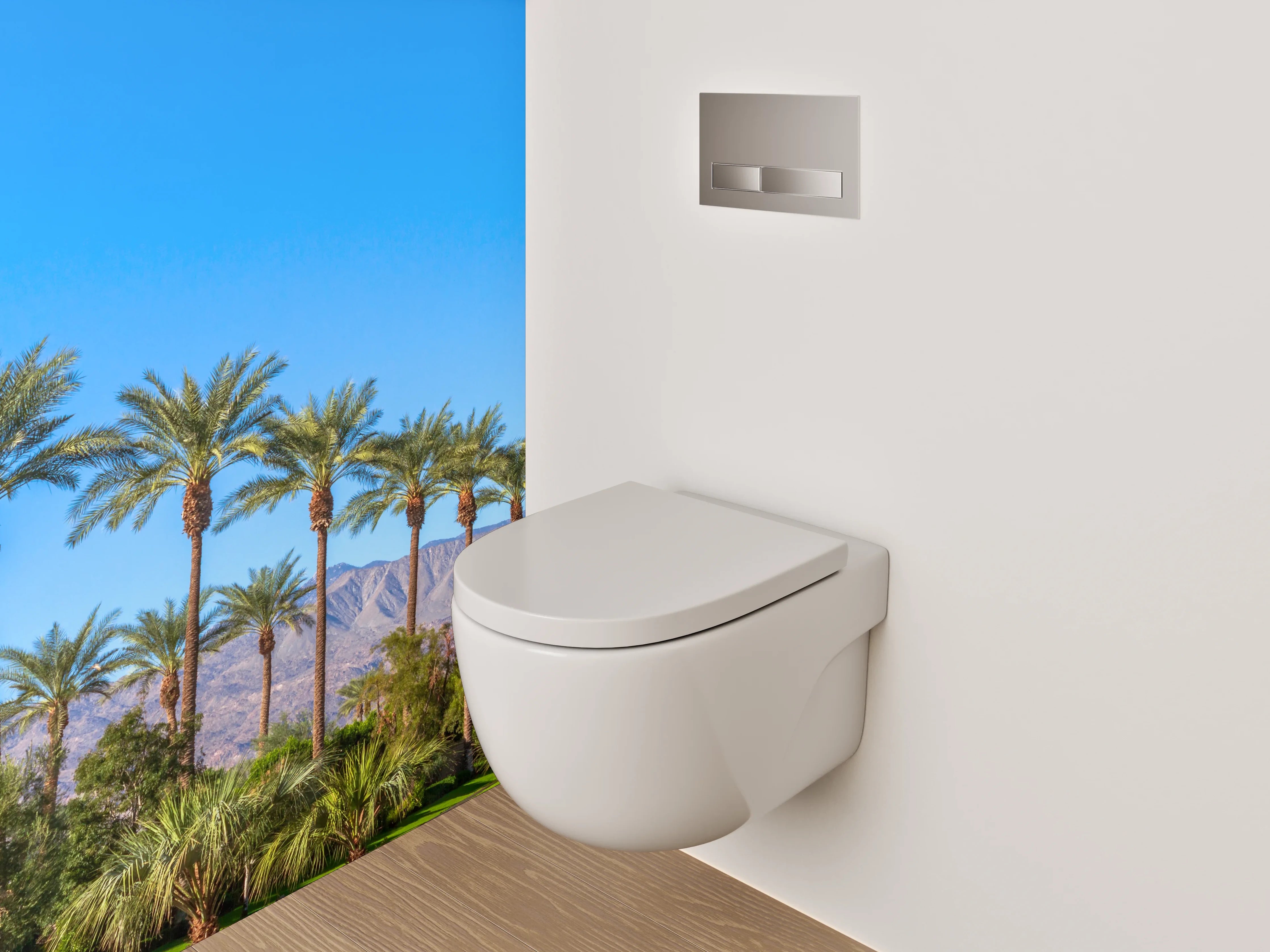 WC-Rückwand - Palmen und Berge Panorama