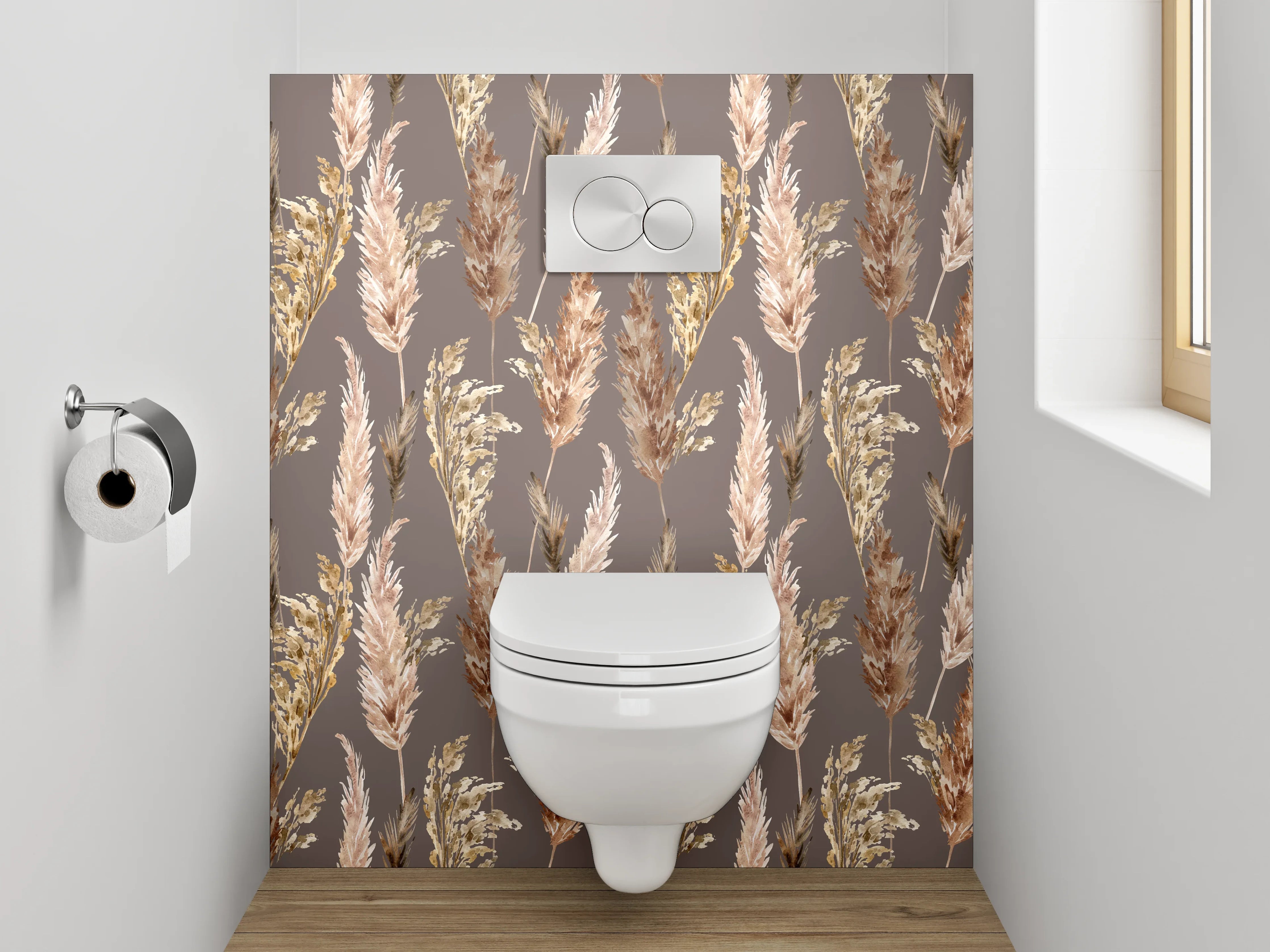 WC-Rückwand - Pampasgras Tapete Braun Beige Muster