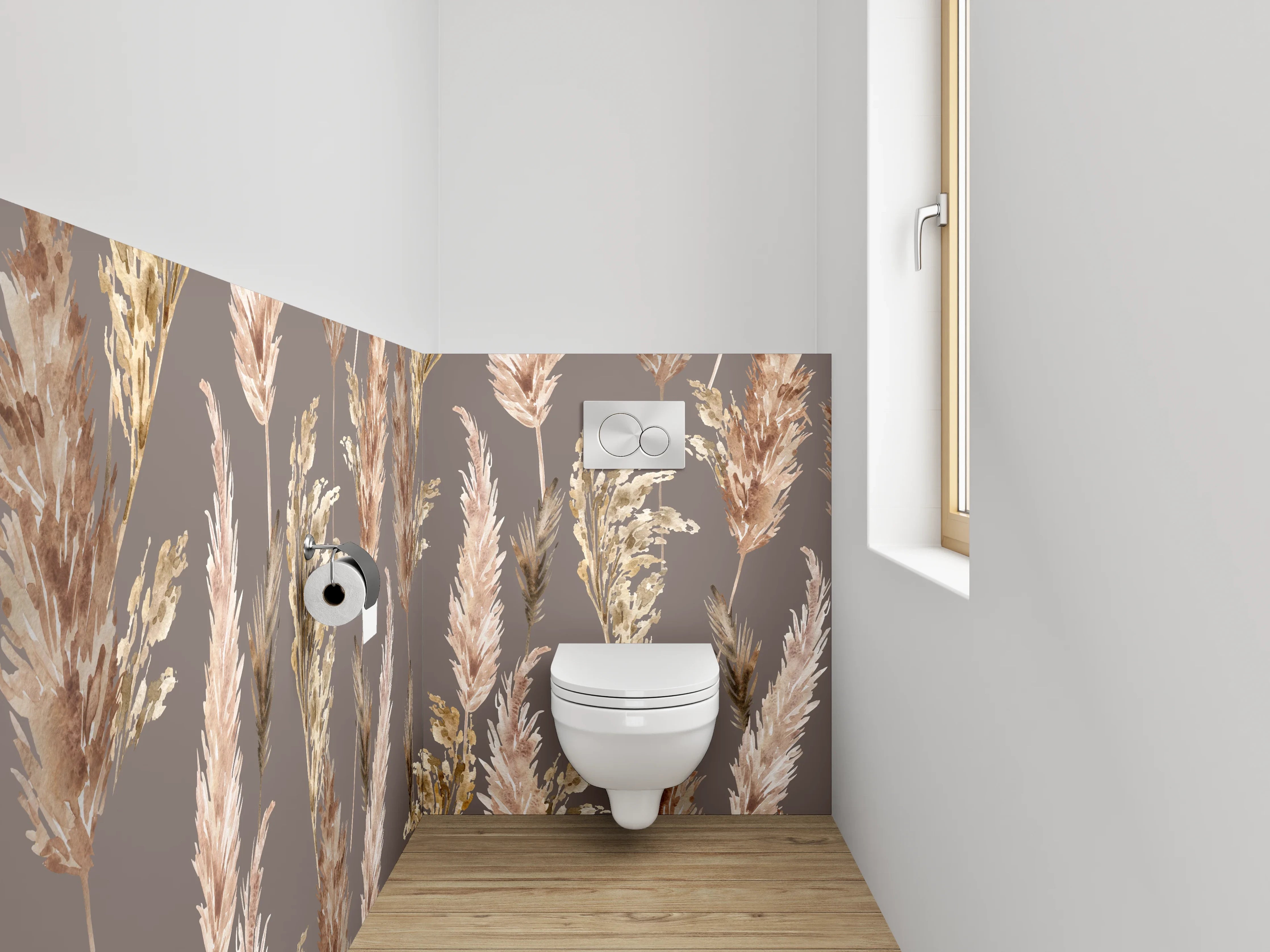 WC-Rückwand - Pampasgras Tapete Braun Beige Muster