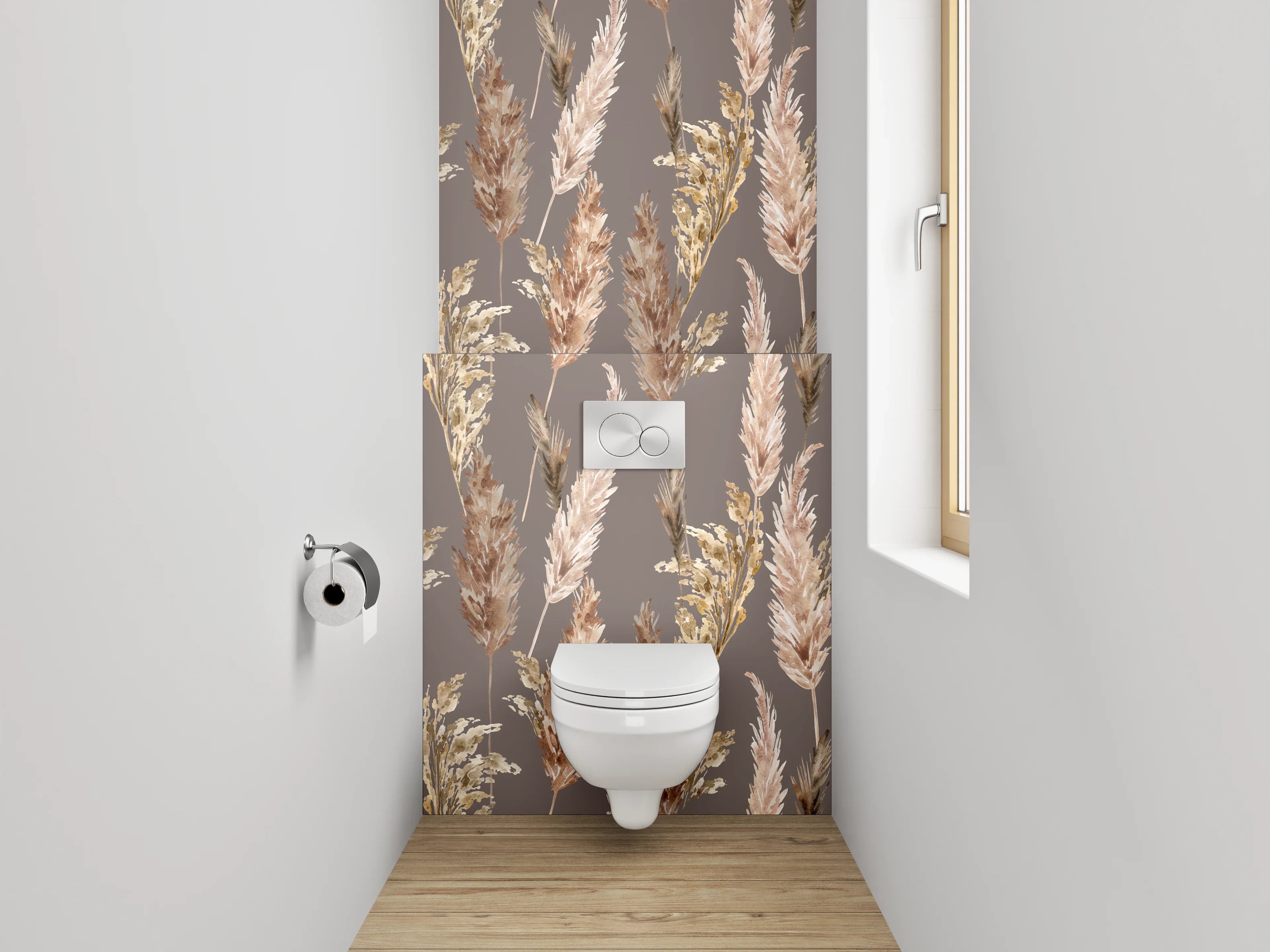 WC-Rückwand - Pampasgras Tapete Braun Beige Muster