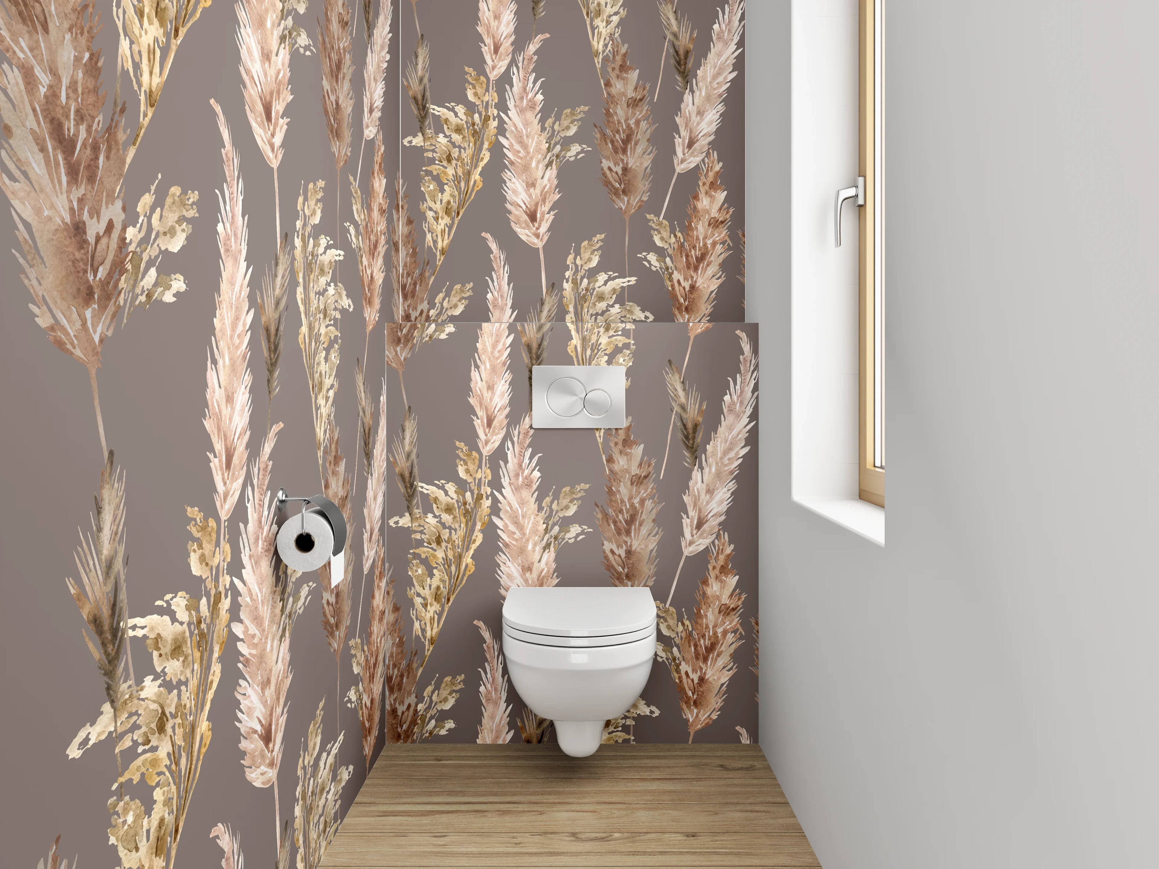WC-Rückwand - Pampasgras Tapete Braun Beige Muster