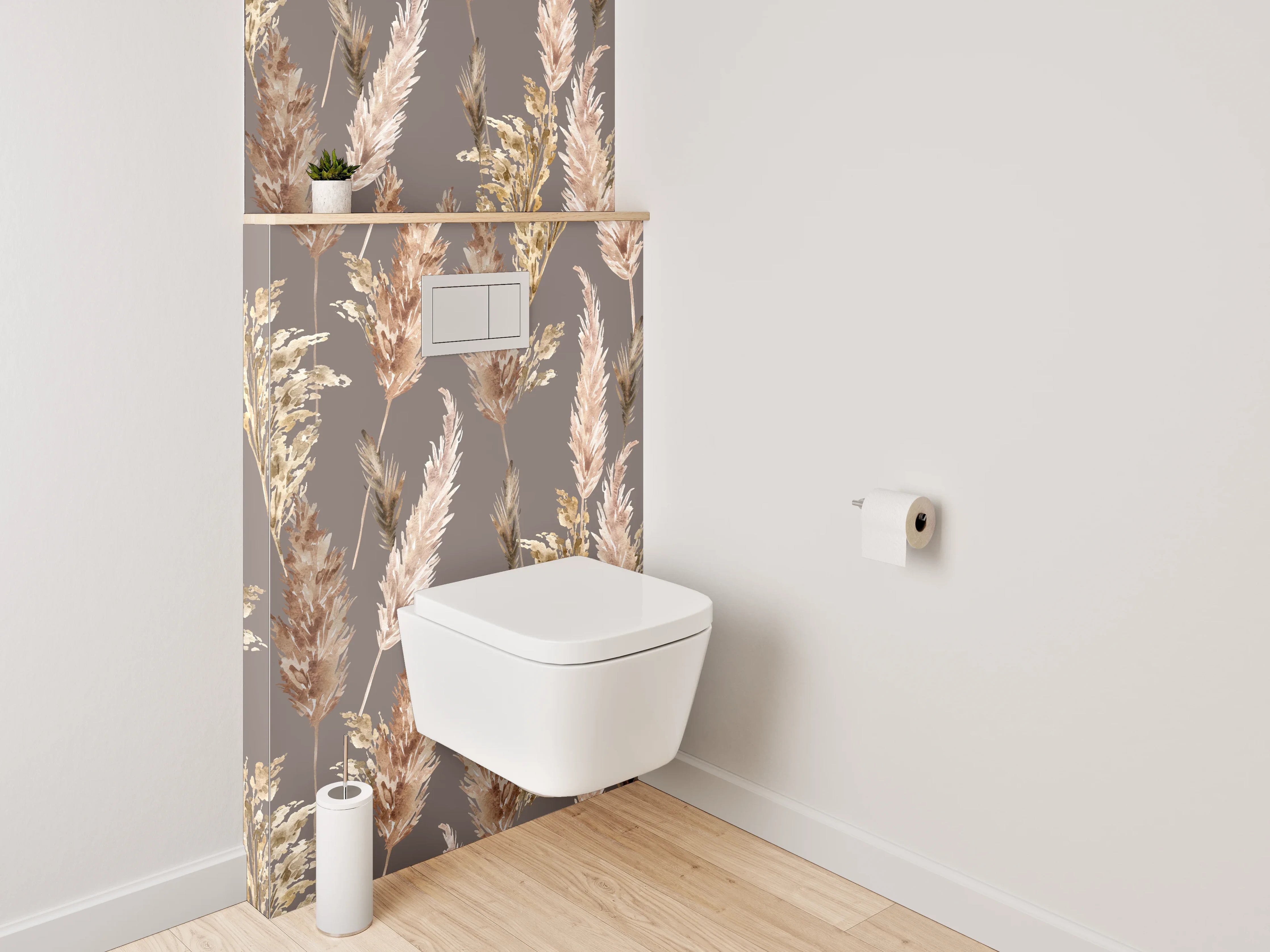 WC-Rückwand - Pampasgras Tapete Braun Beige Muster