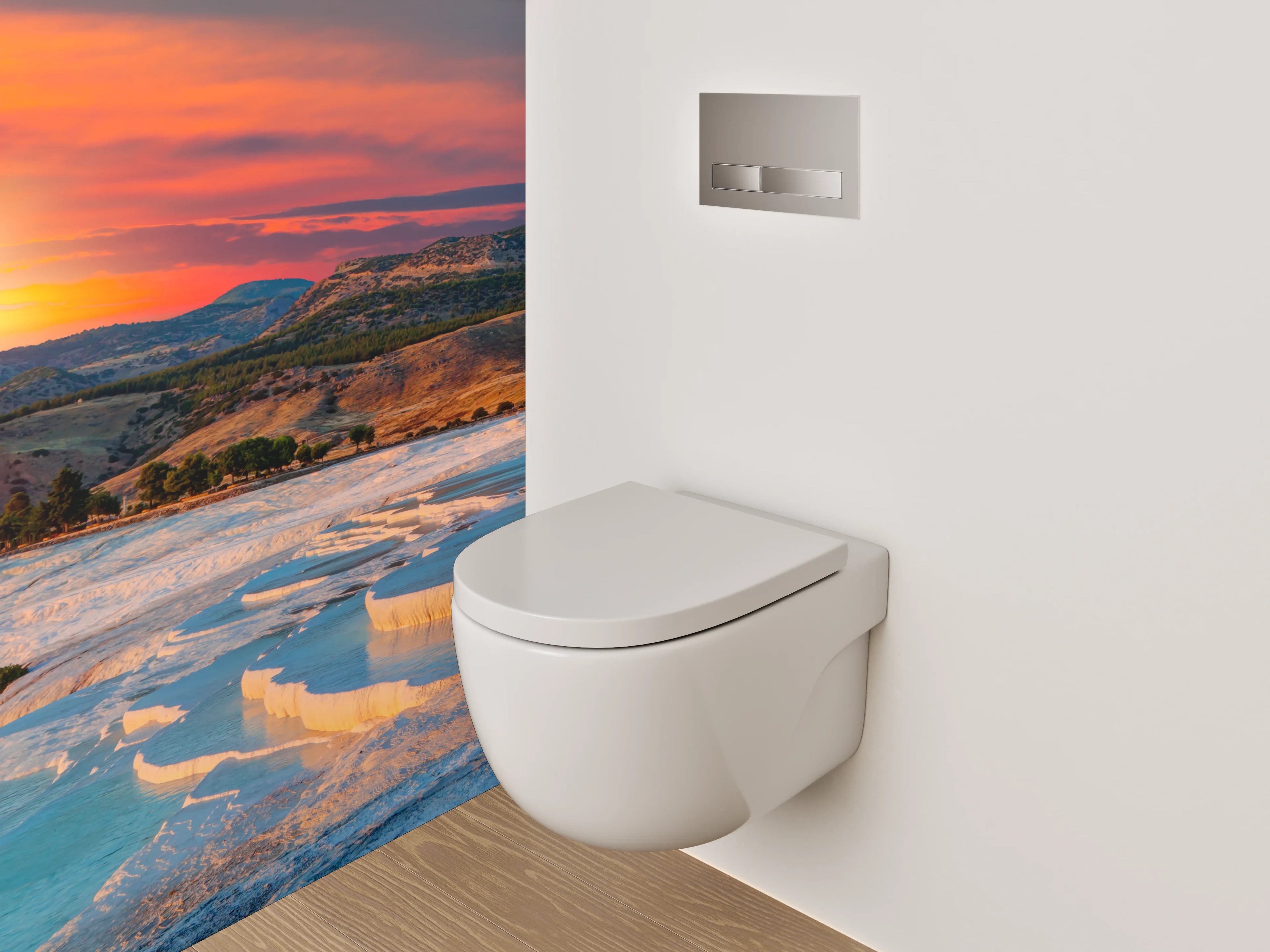 WC-Rückwand - Pamukkale Sonnenuntergang Naturwunder
