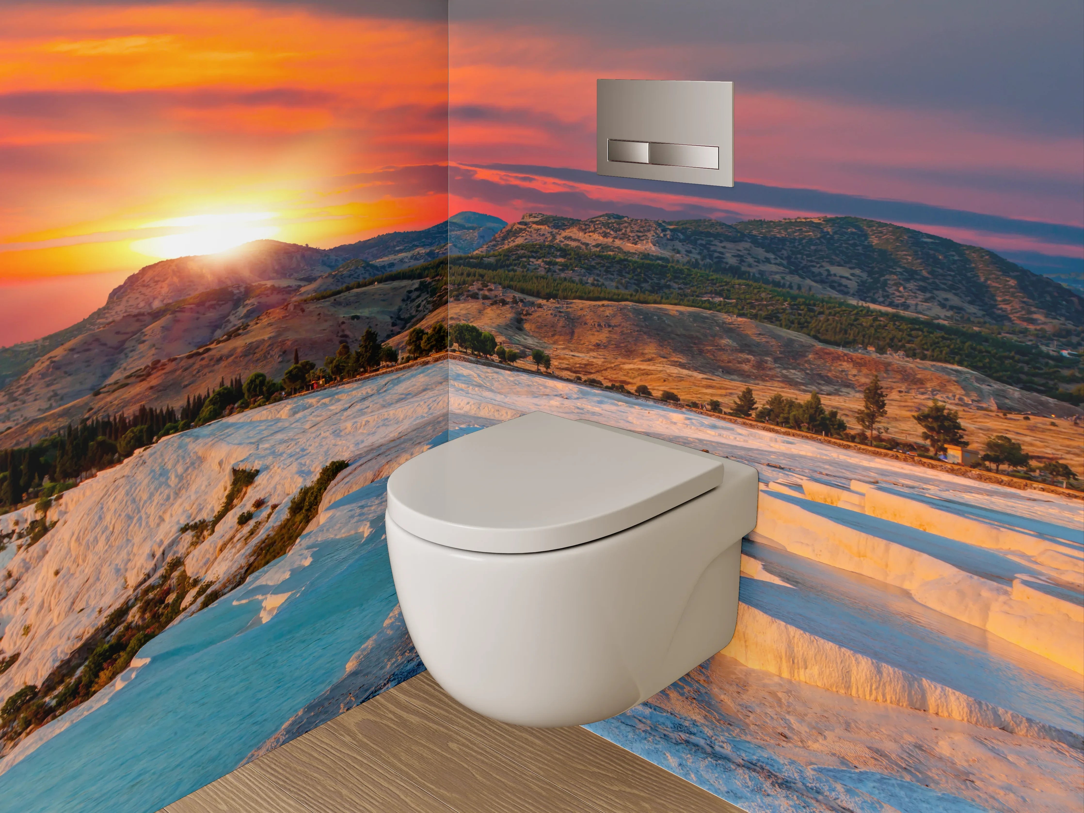 WC-Rückwand - Pamukkale Sonnenuntergang Naturwunder