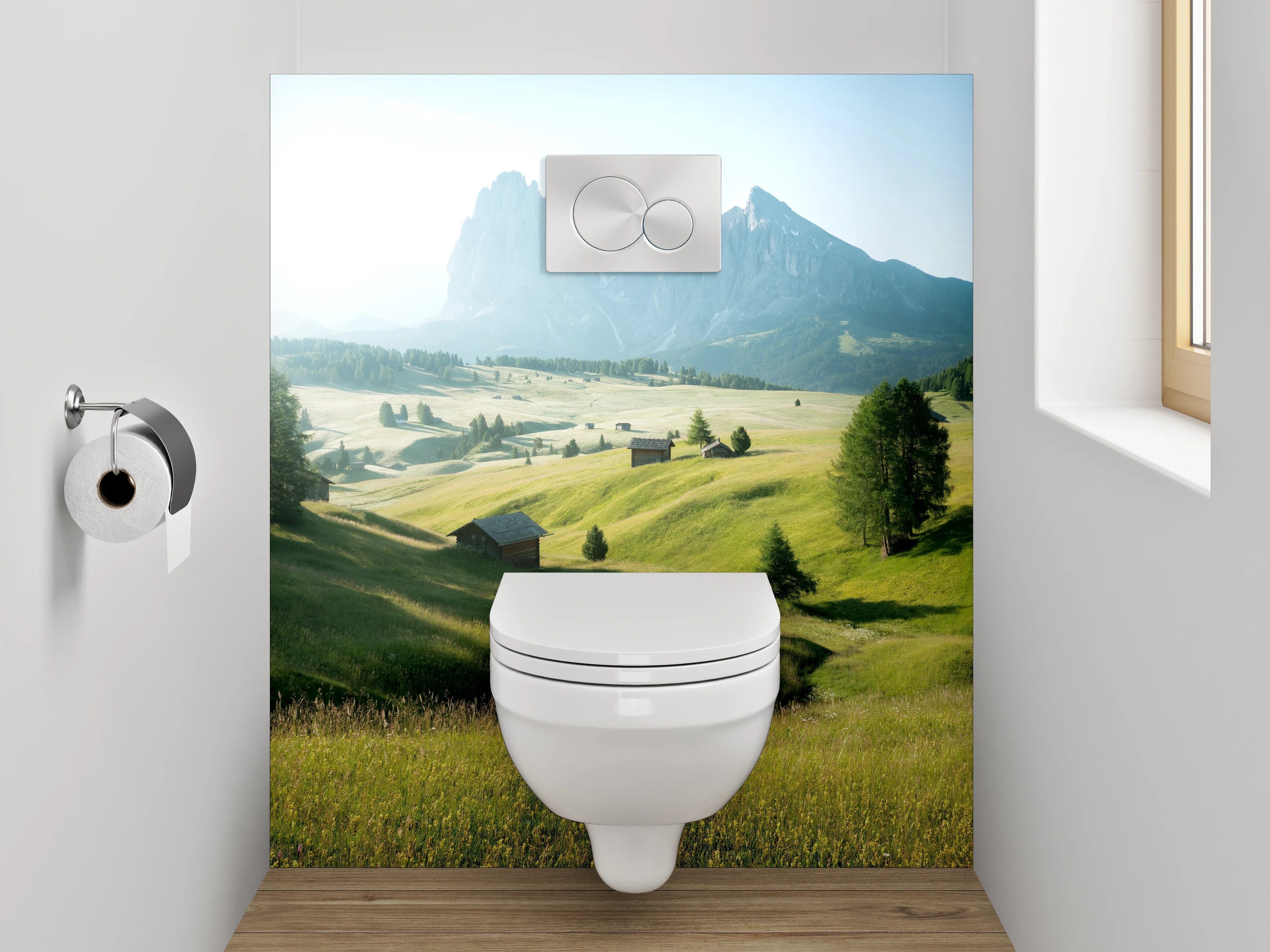 WC-Rückwand - Panorama Almlandschaft mit Bergblick