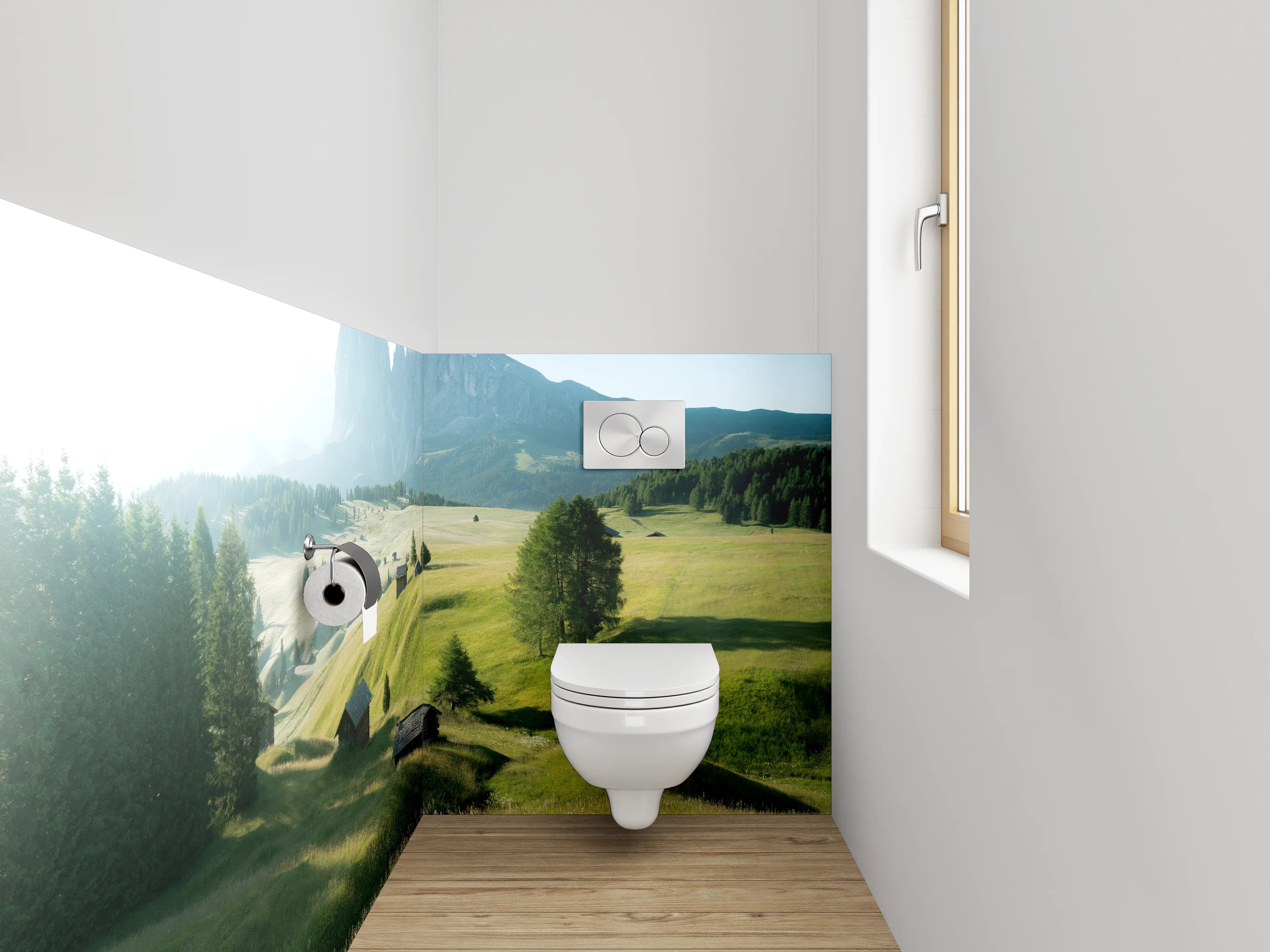 WC-Rückwand - Panorama Almlandschaft mit Bergblick