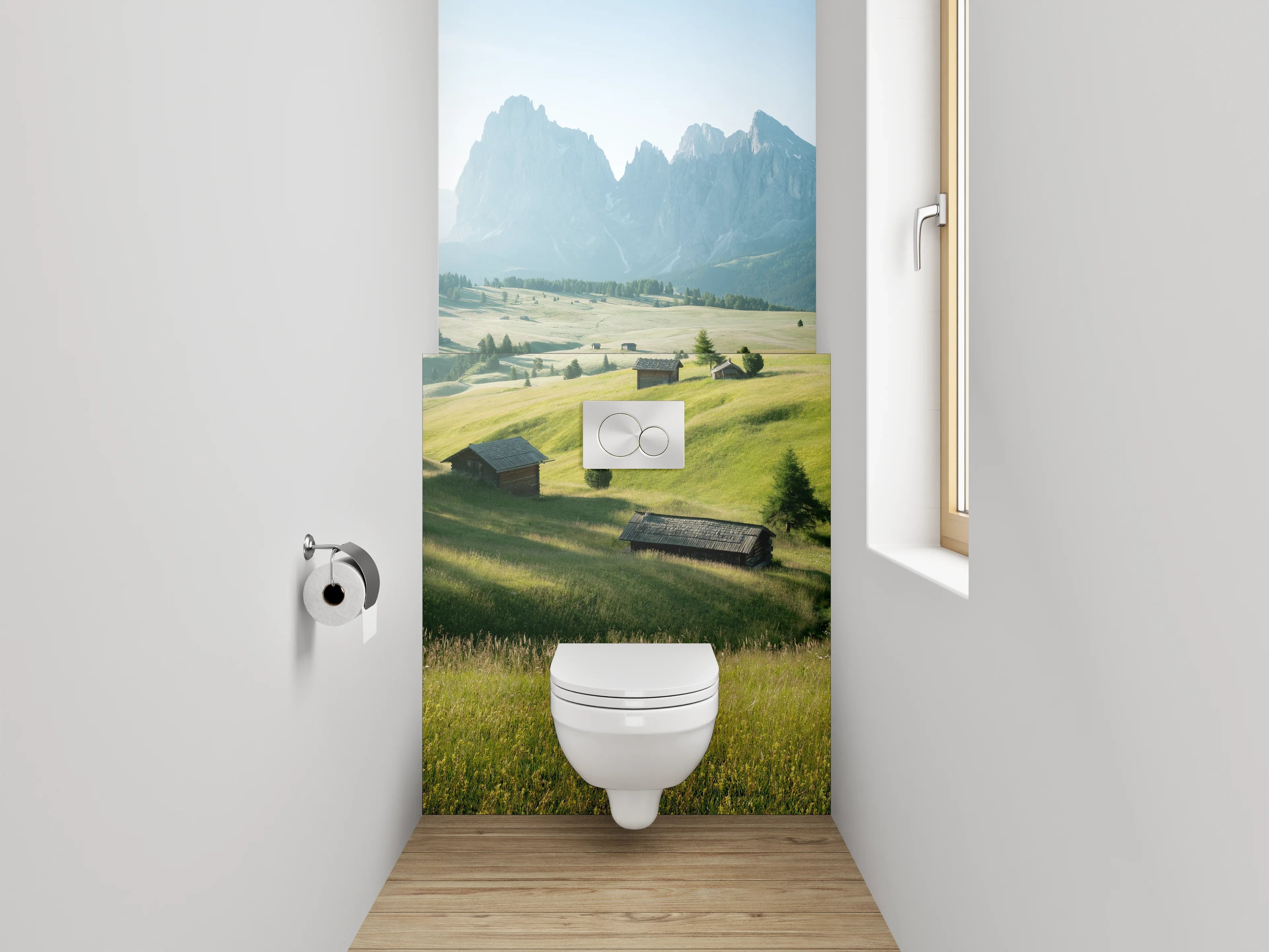 WC-Rückwand - Panorama Almlandschaft mit Bergblick