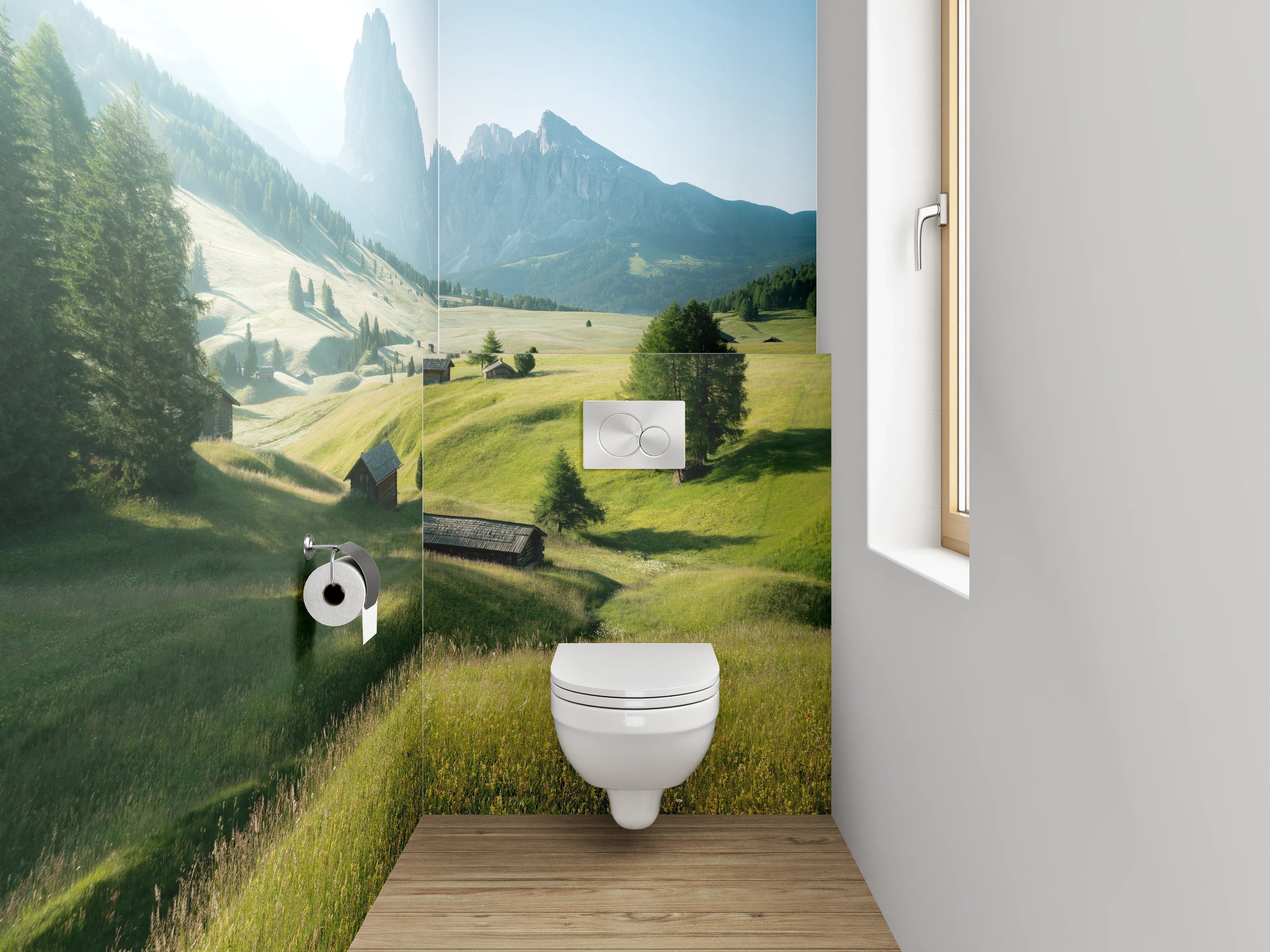 WC-Rückwand - Panorama Almlandschaft mit Bergblick