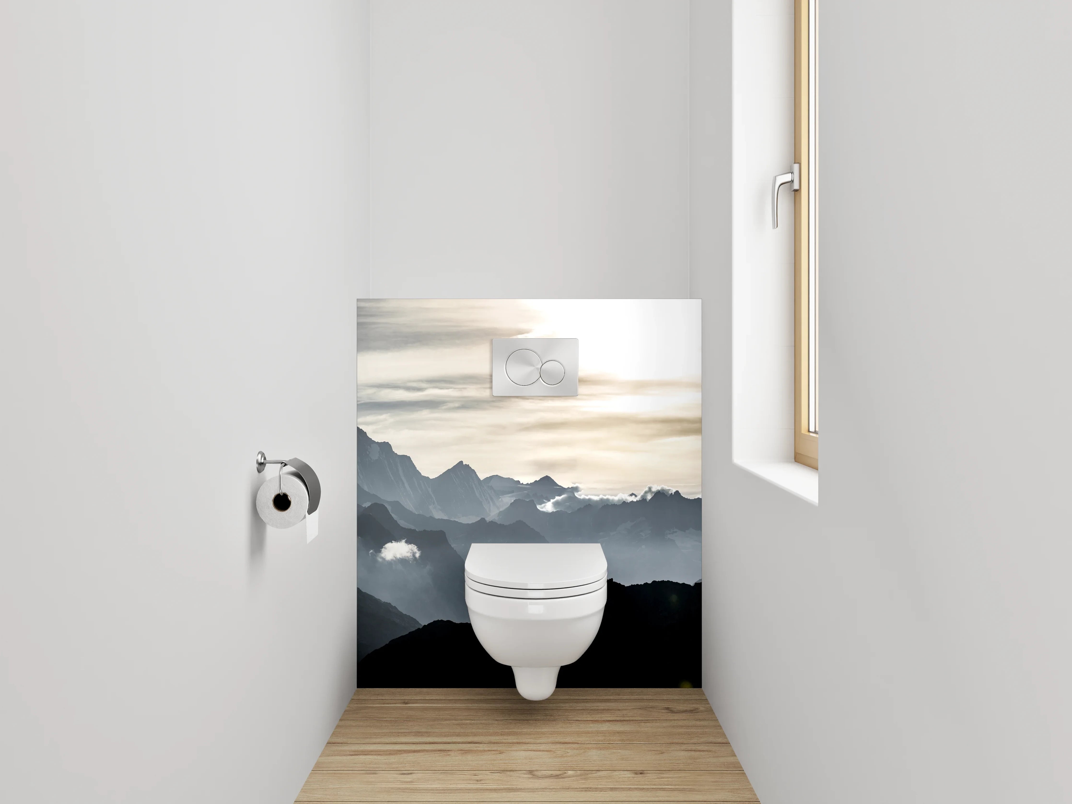 WC-Rückwand - Panorama Alpen Berge Sonnenaufgang