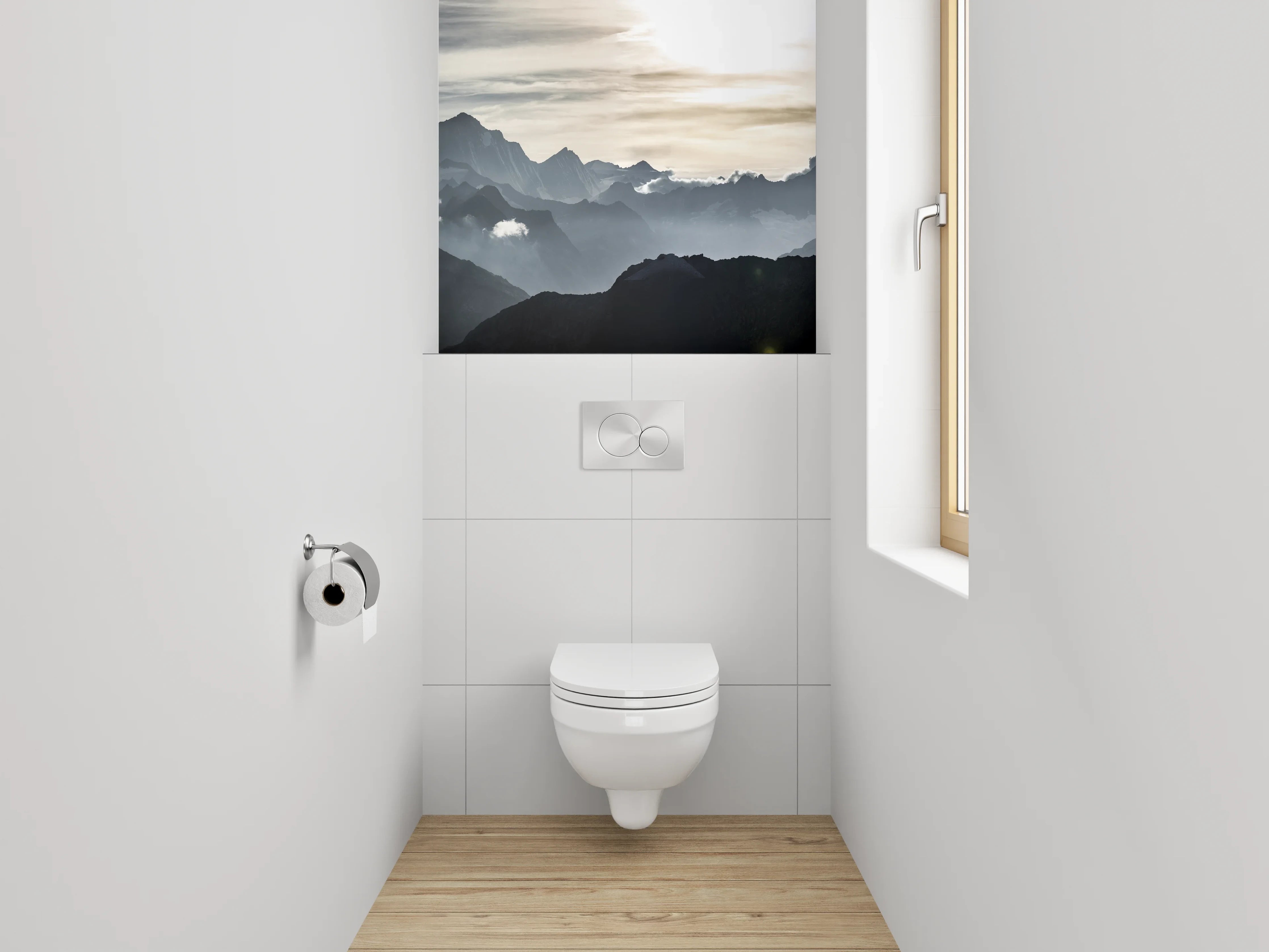 WC-Rückwand - Panorama Alpen Berge Sonnenaufgang