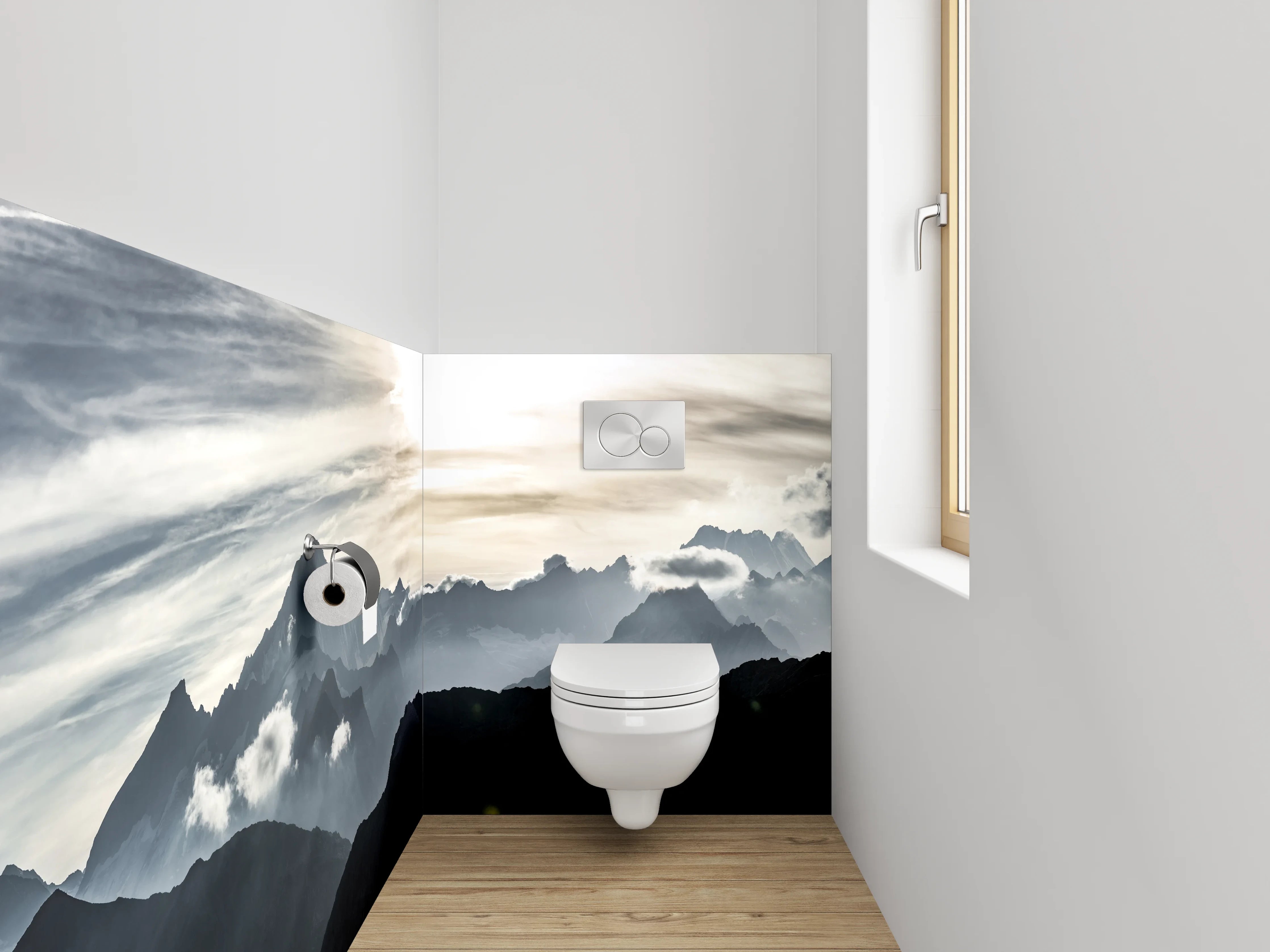 WC-Rückwand - Panorama Alpen Berge Sonnenaufgang