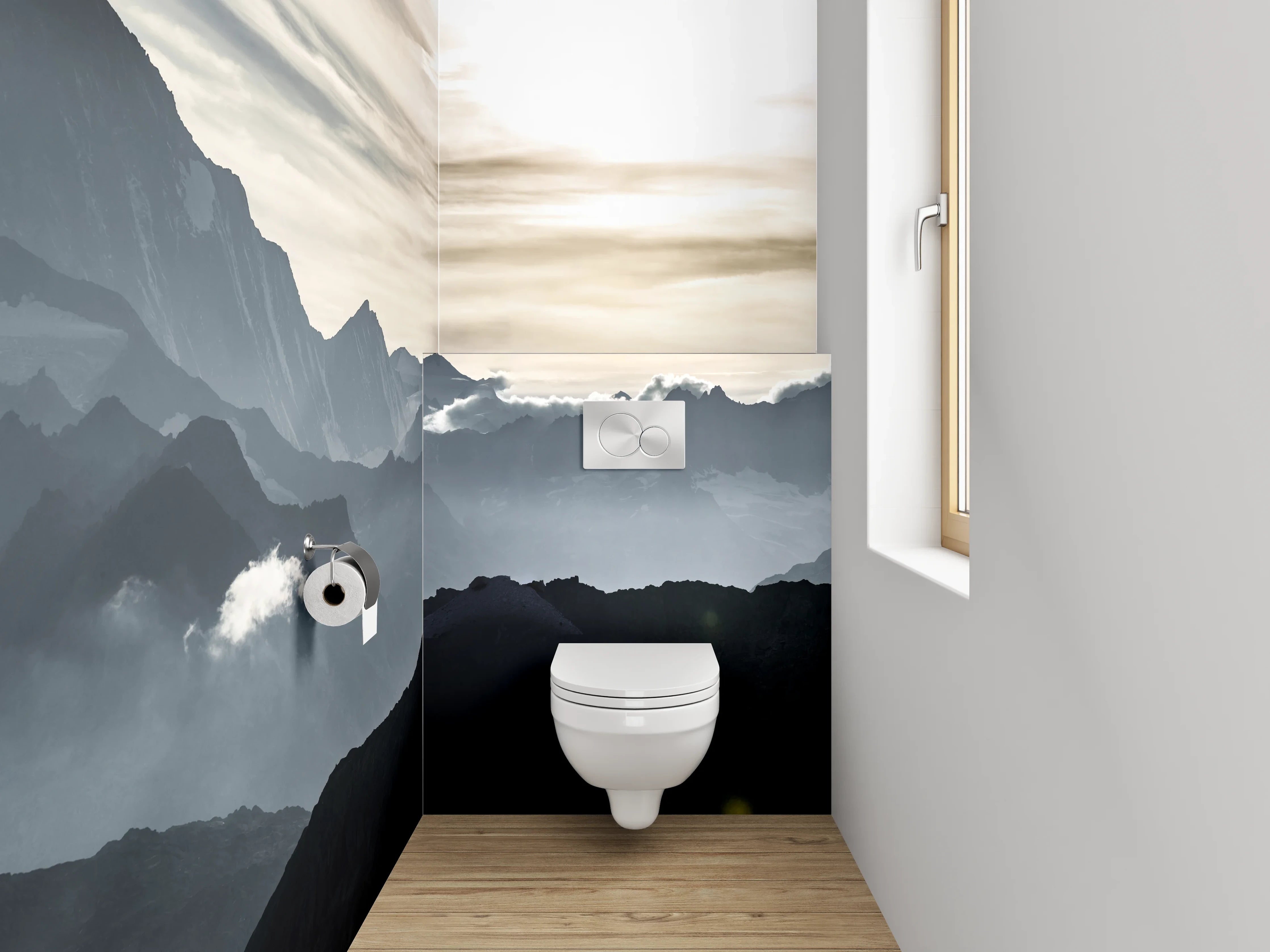 WC-Rückwand - Panorama Alpen Berge Sonnenaufgang