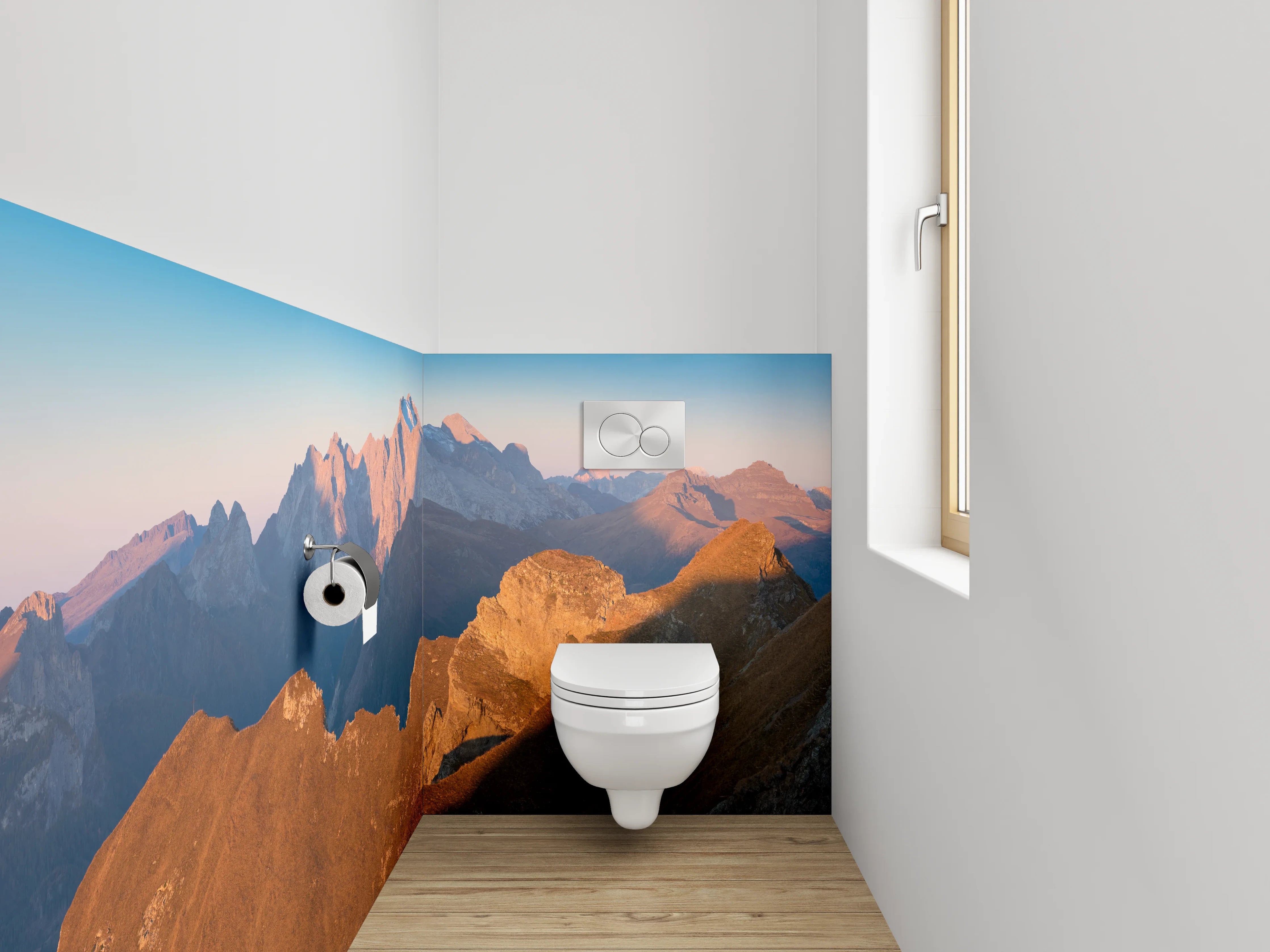 WC-Rückwand - Panorama Alpen Berge Sonnenuntergang