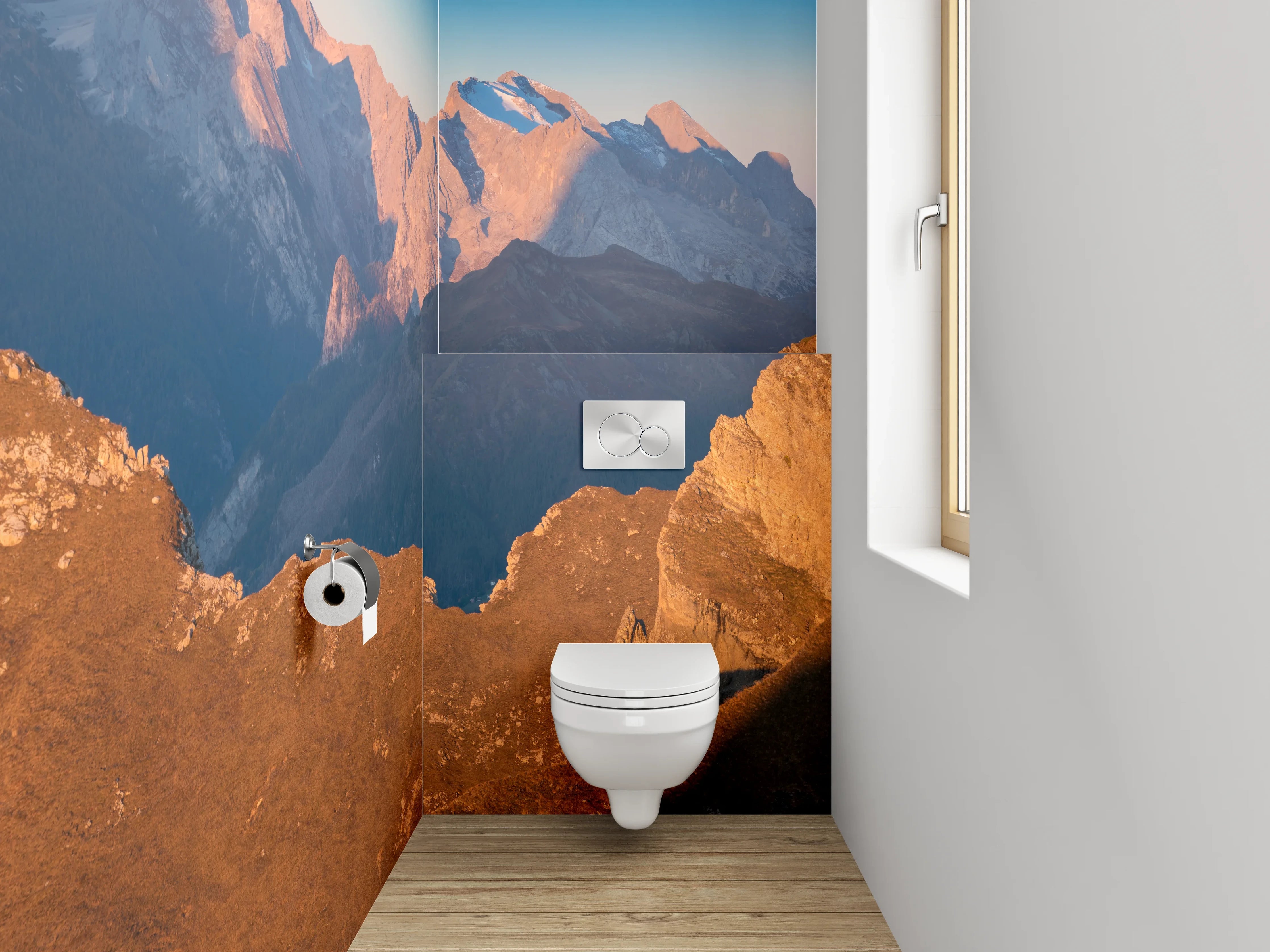 WC-Rückwand - Panorama Alpen Berge Sonnenuntergang