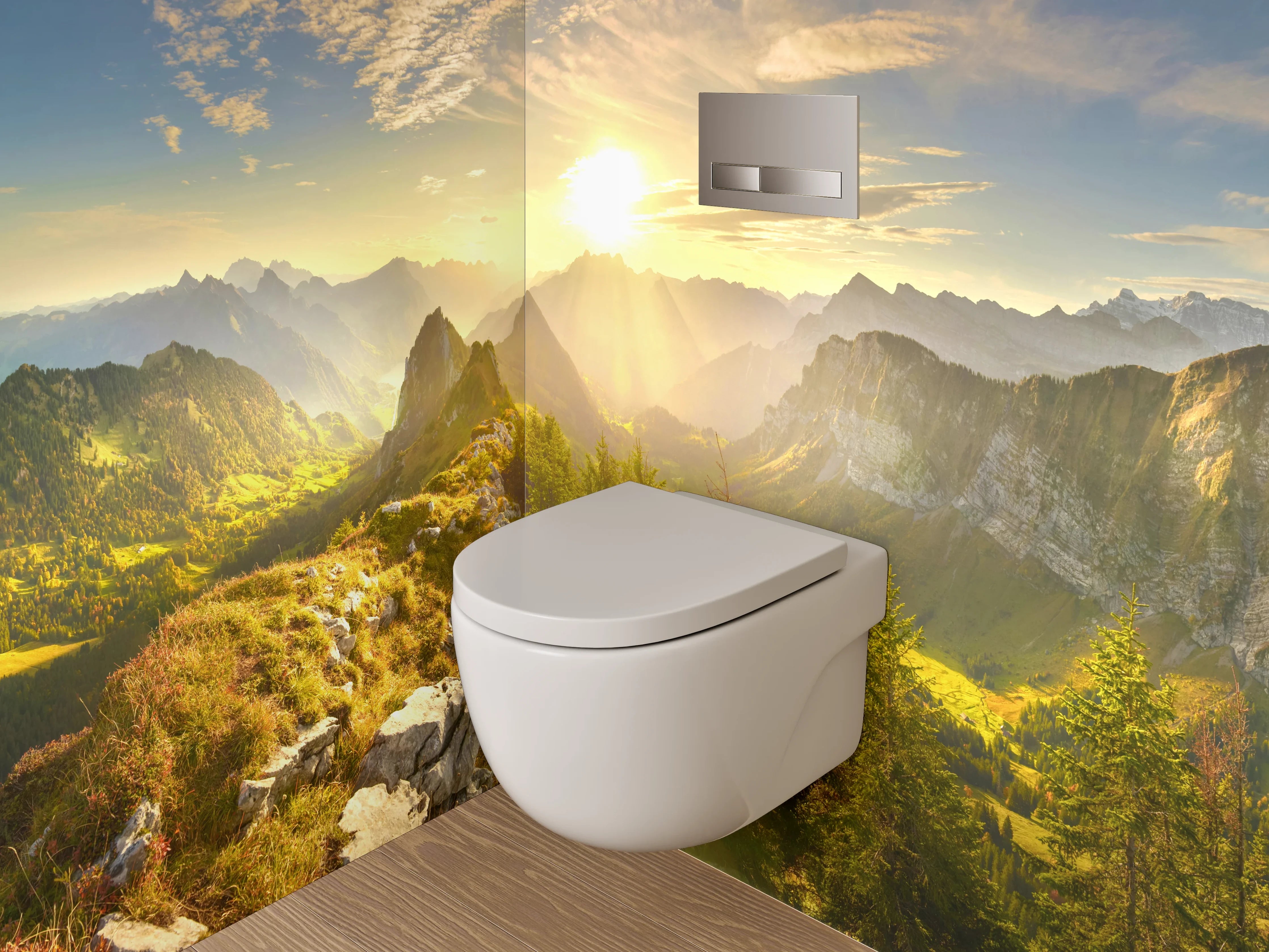 WC-Rückwand - Panorama Alpen Sonnenaufgang Landschaft