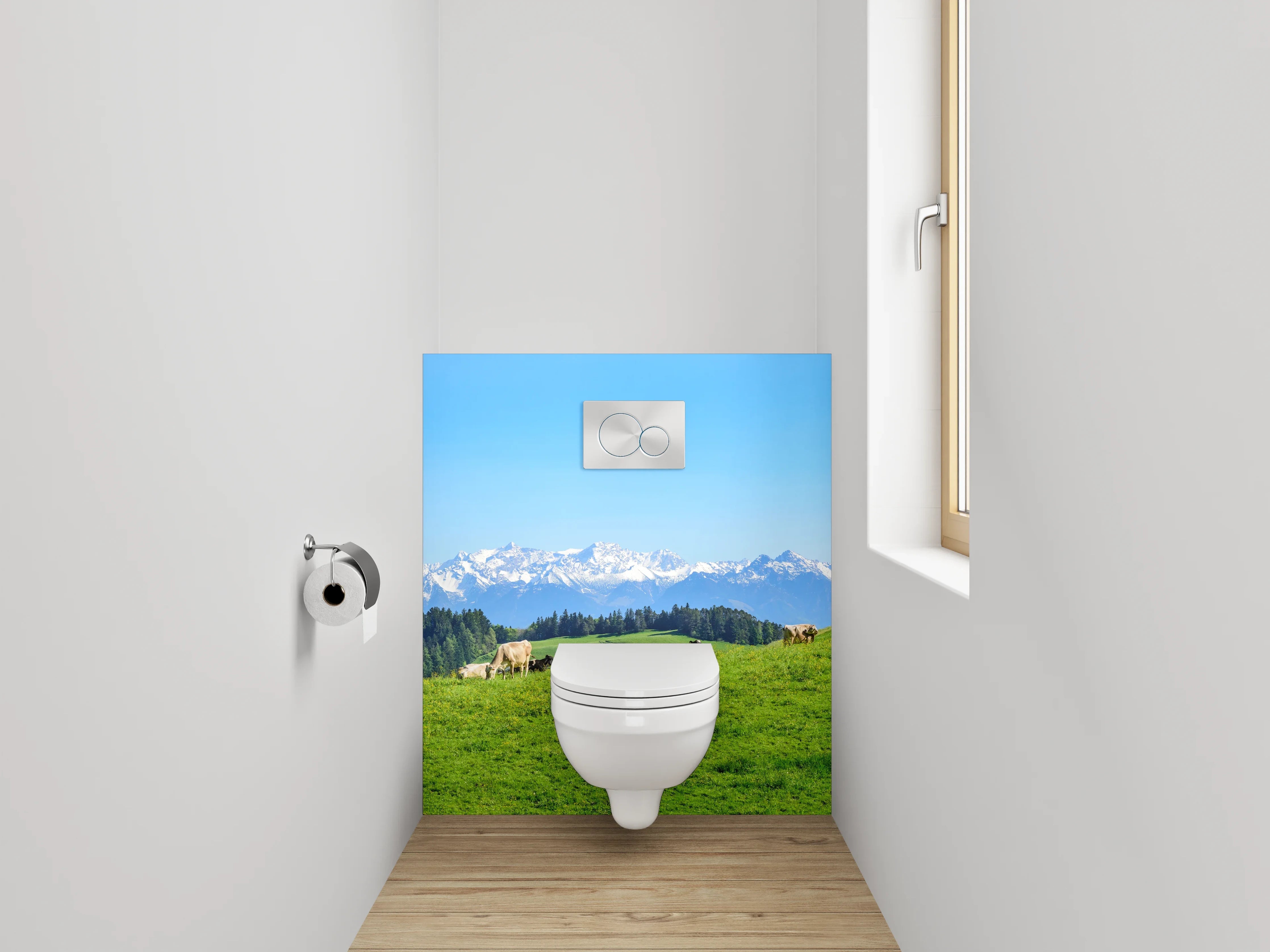WC-Rückwand - Panorama Alpen Weide Bauernhof