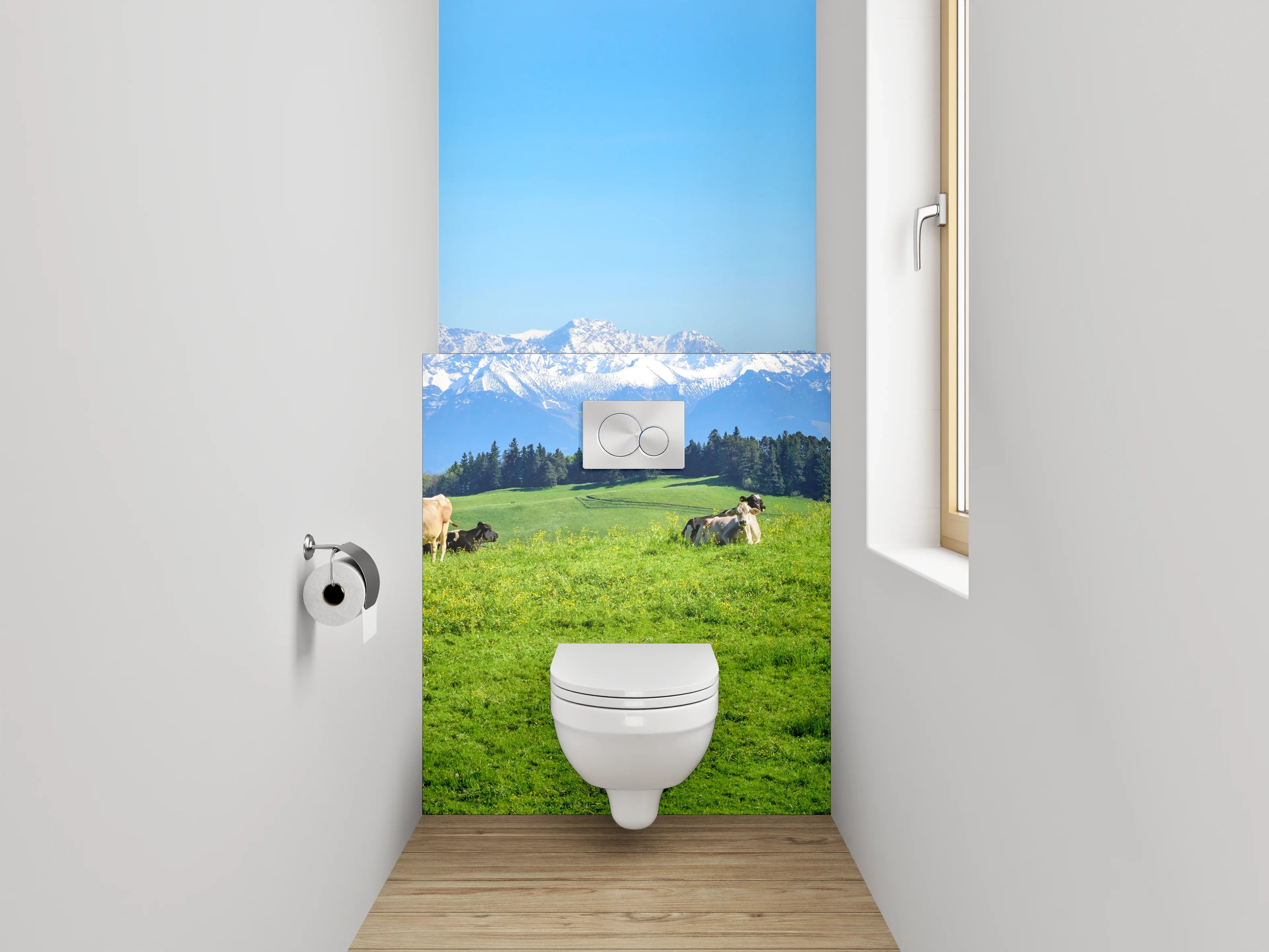 WC-Rückwand - Panorama Alpen Weide Bauernhof