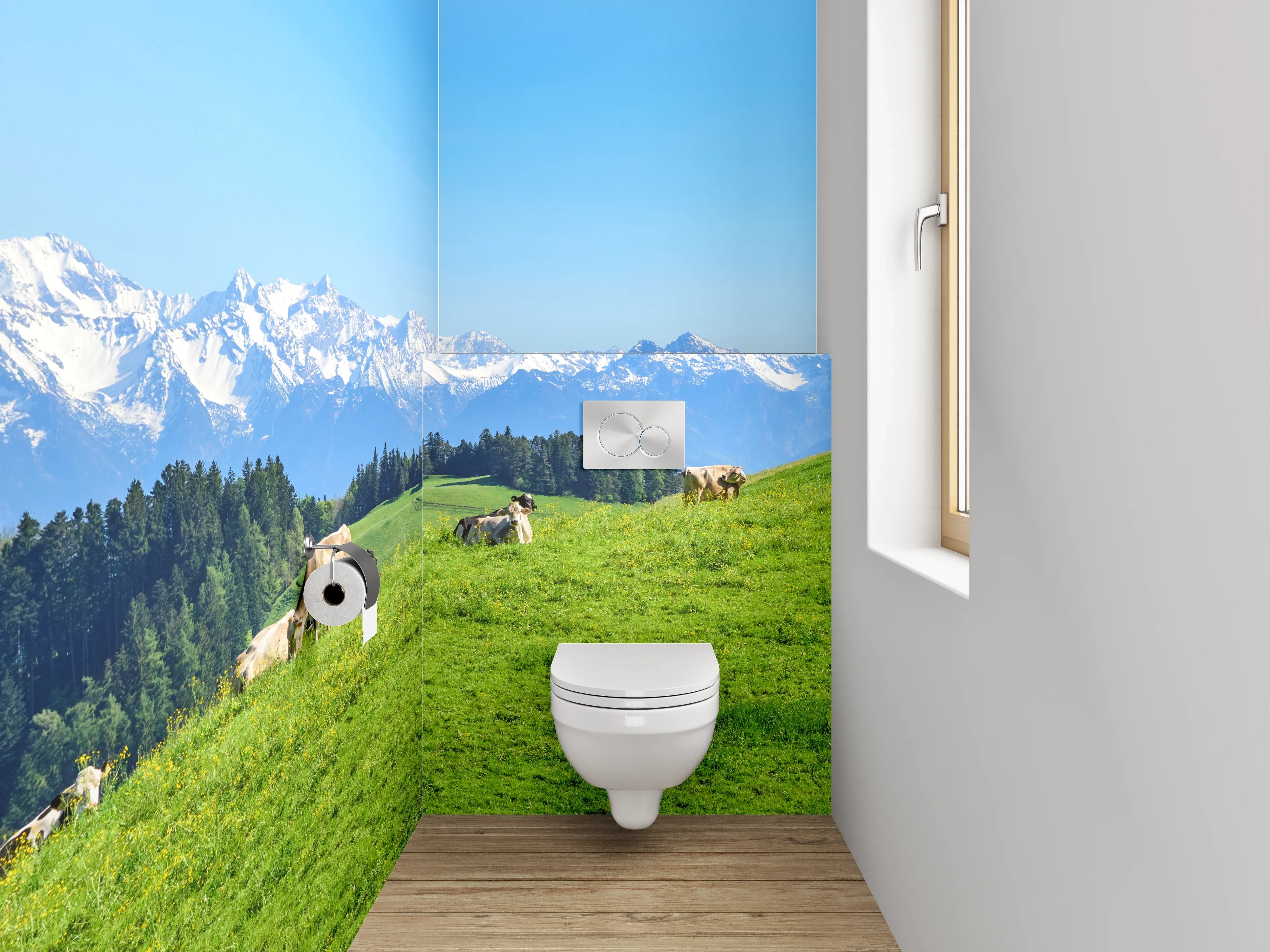 WC-Rückwand - Panorama Alpen Weide Bauernhof