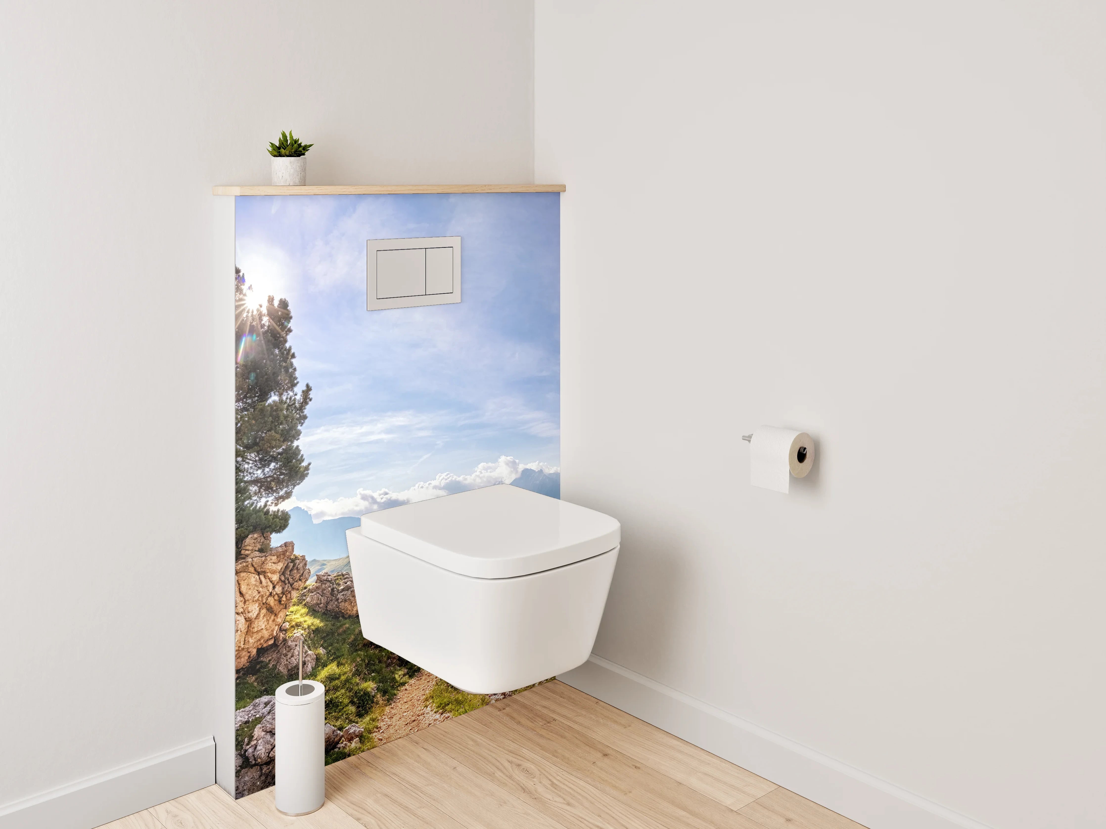 WC-Rückwand - Panorama-Alpenlandschaft mit Baum