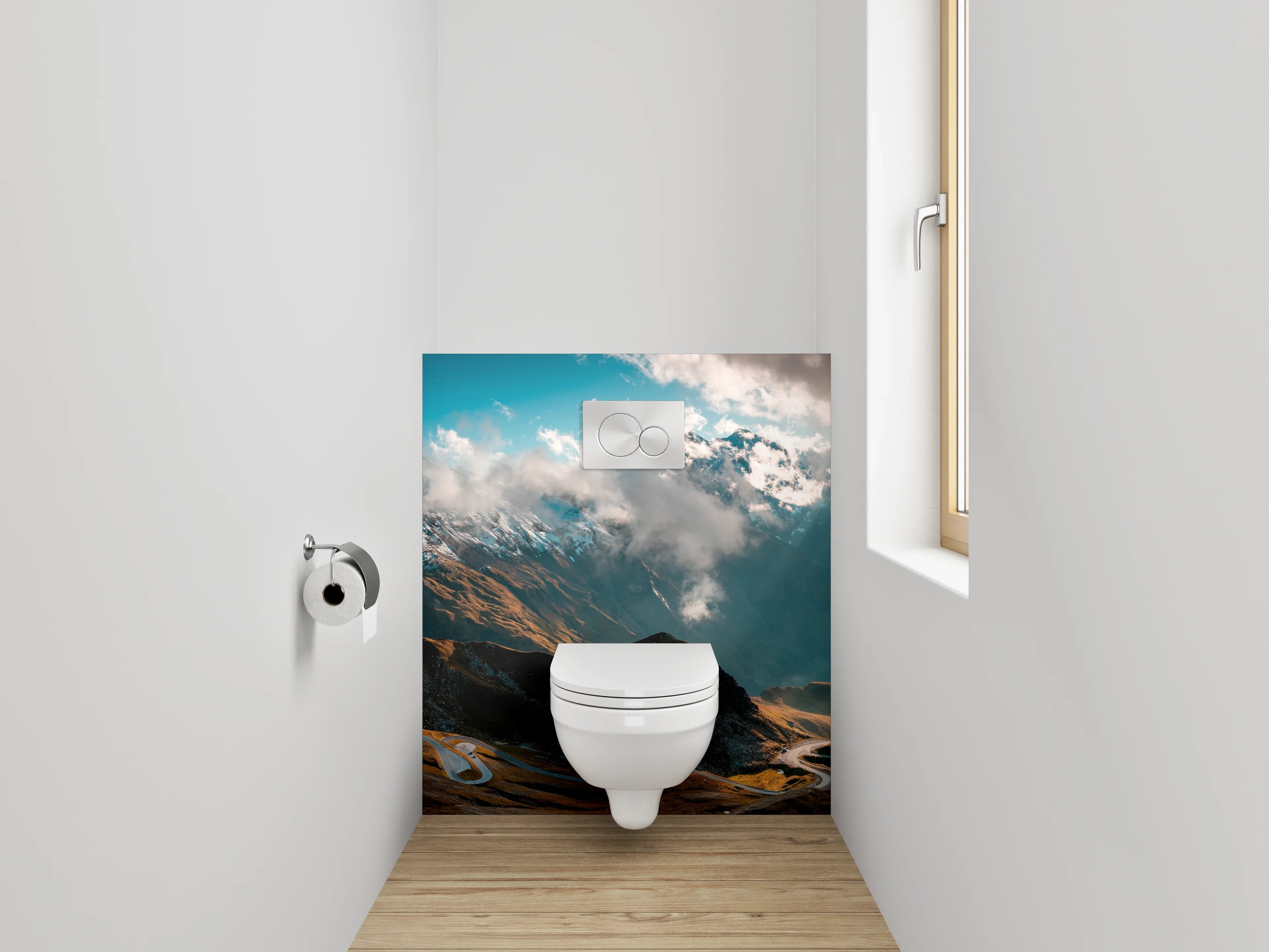 WC-Rückwand - Panorama Alpenstraße und Wolken
