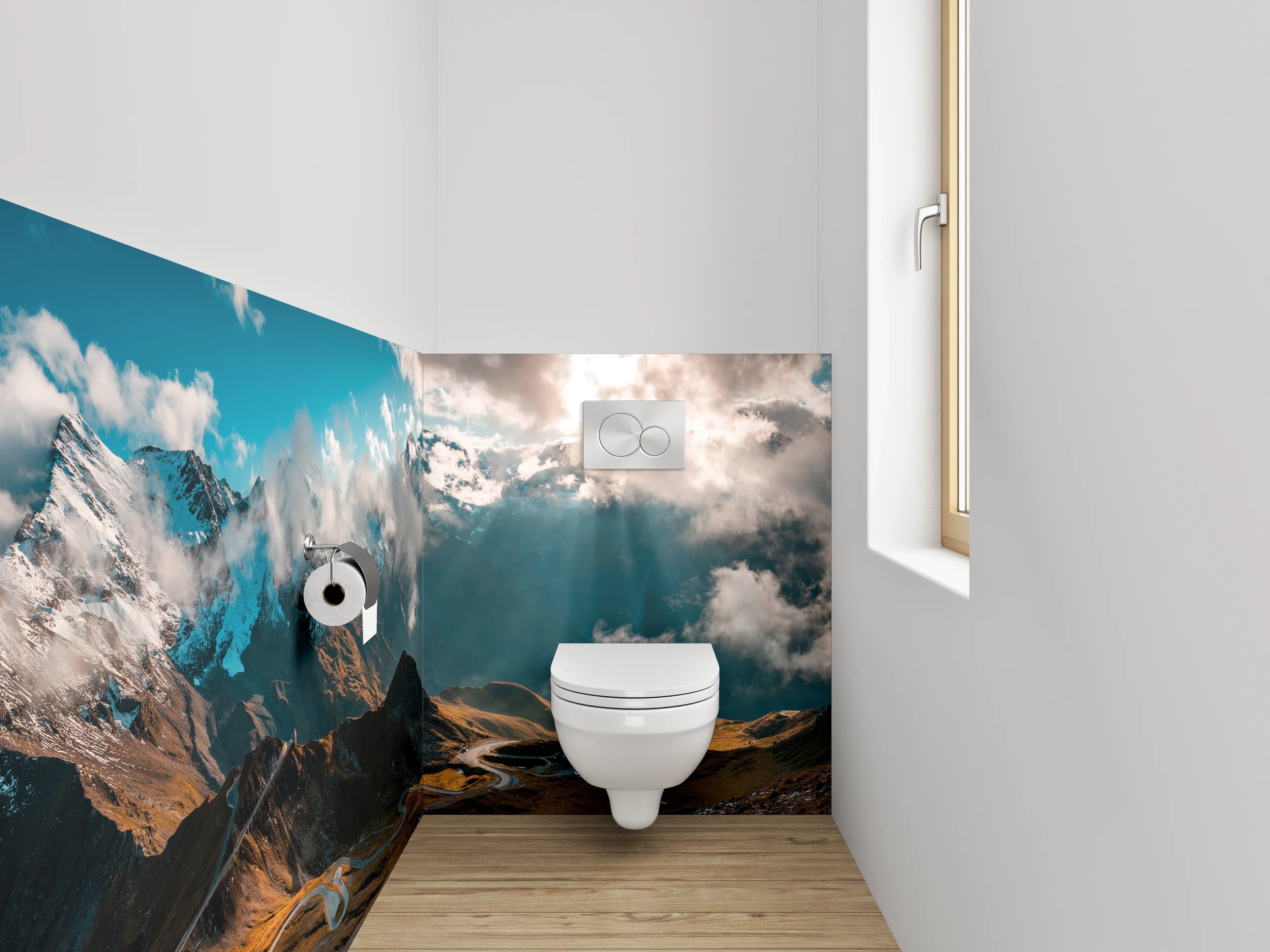 WC-Rückwand - Panorama Alpenstraße und Wolken