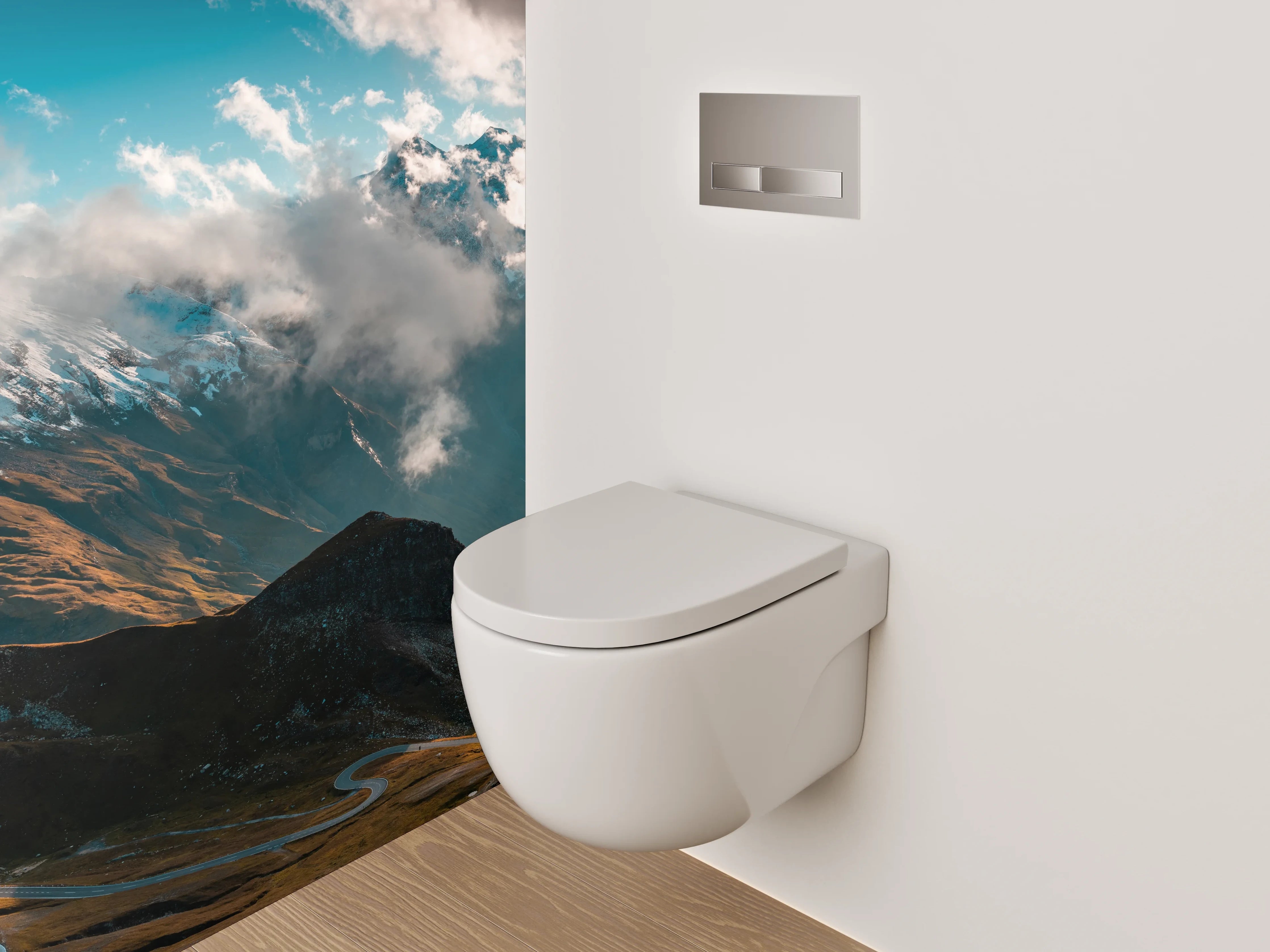 WC-Rückwand - Panorama Alpenstraße und Wolken