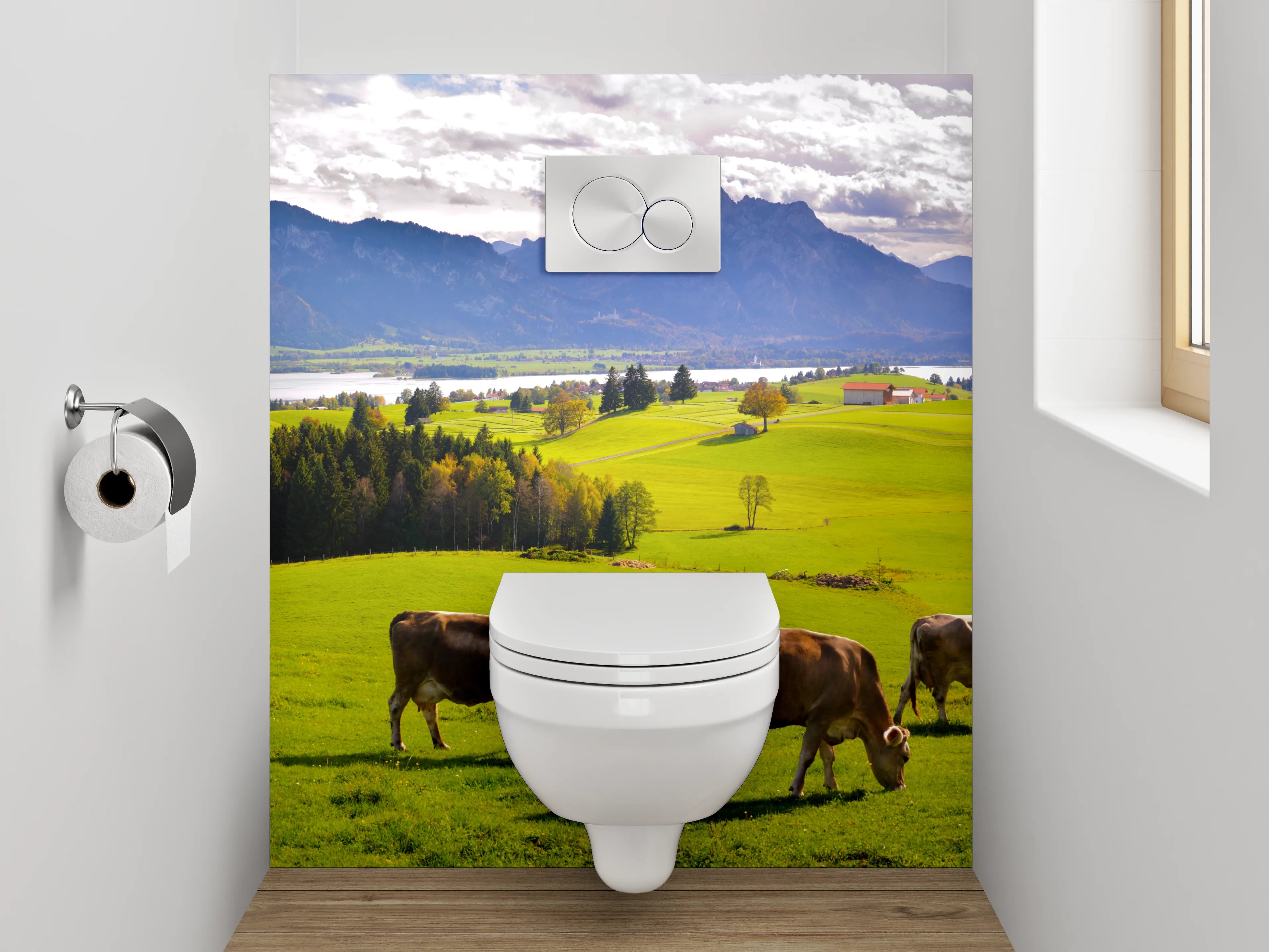 WC-Rückwand - Panorama Alpenwiese mit Kühen