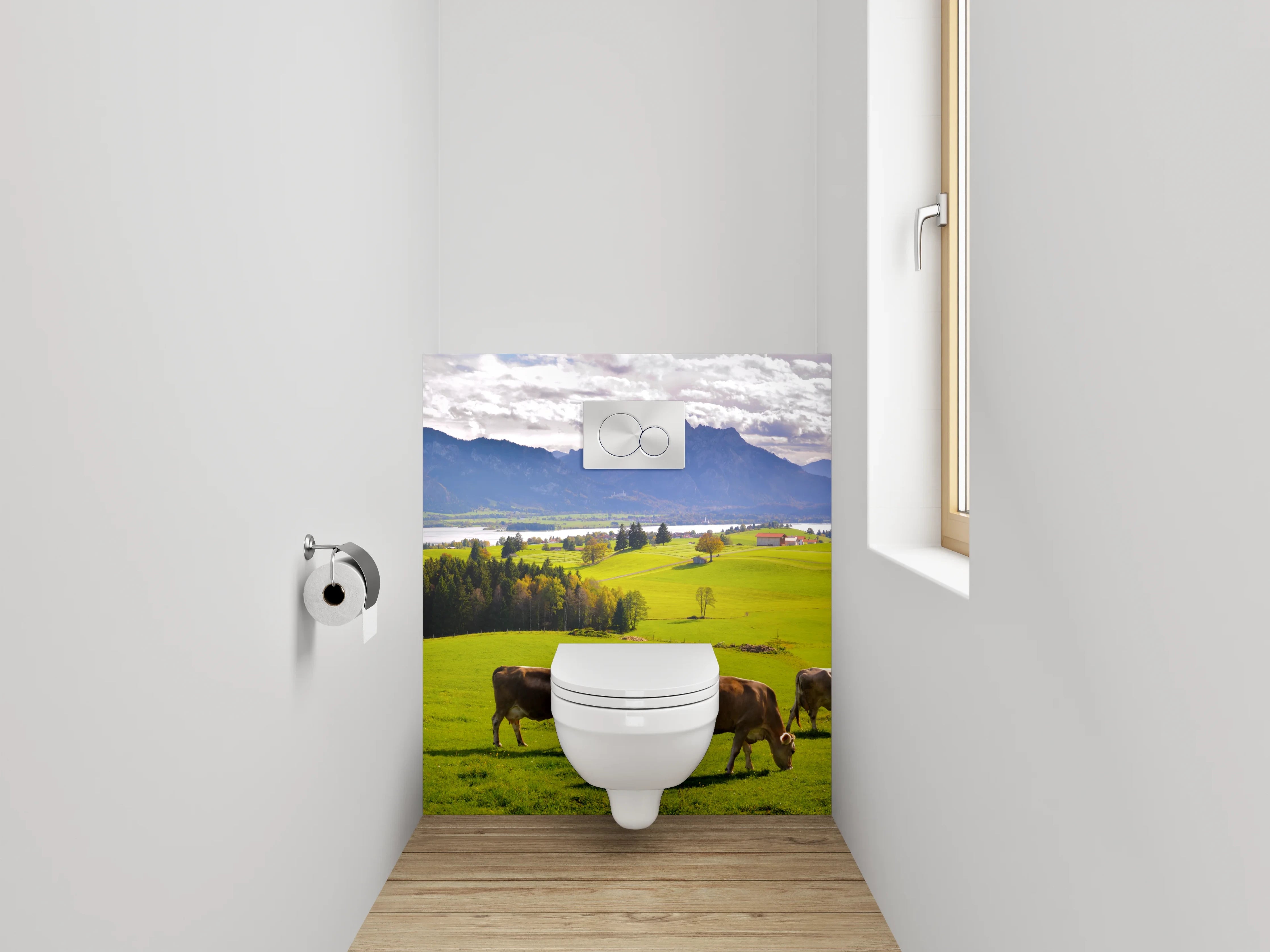 WC-Rückwand - Panorama Alpenwiese mit Kühen
