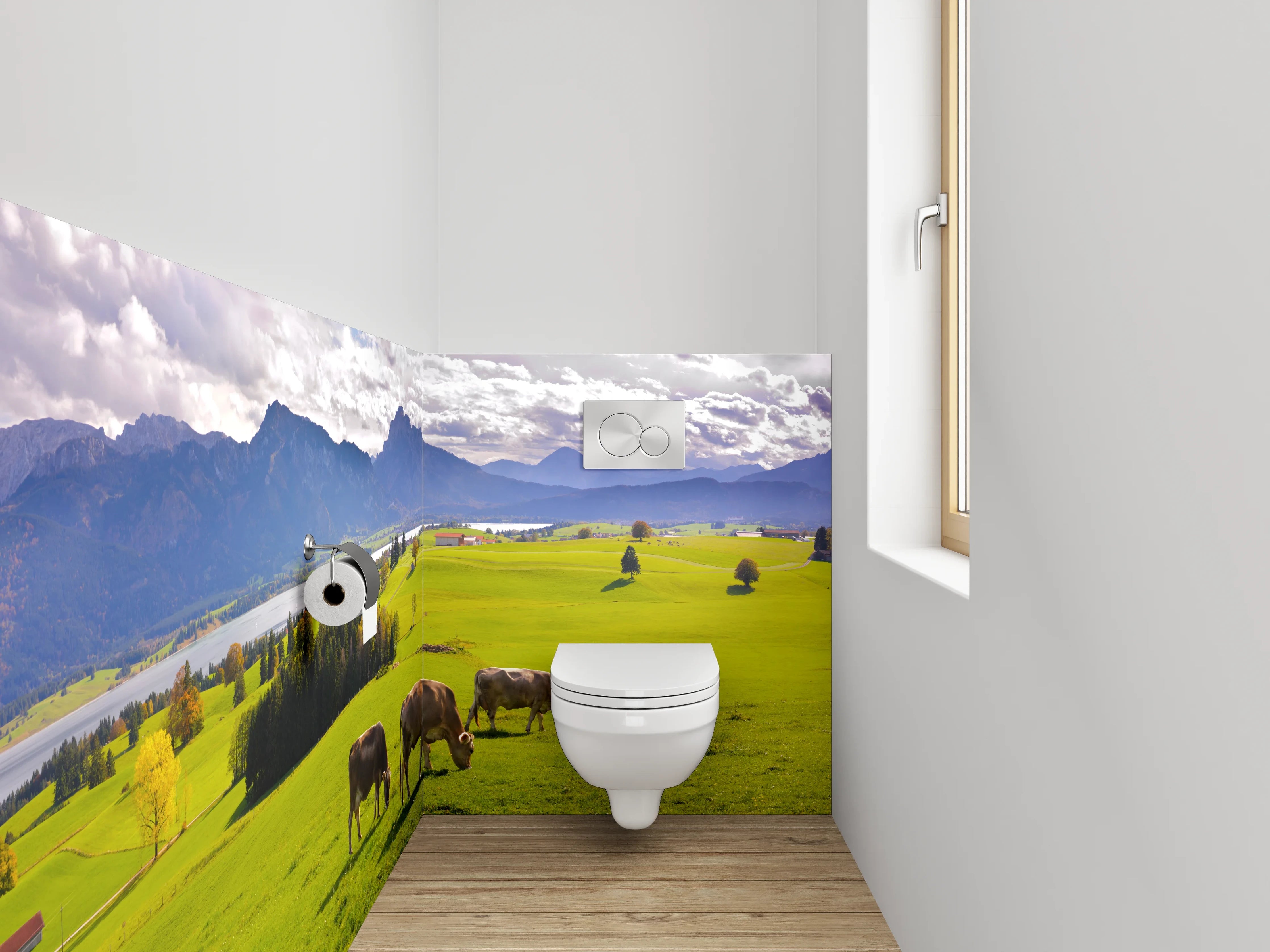 WC-Rückwand - Panorama Alpenwiese mit Kühen