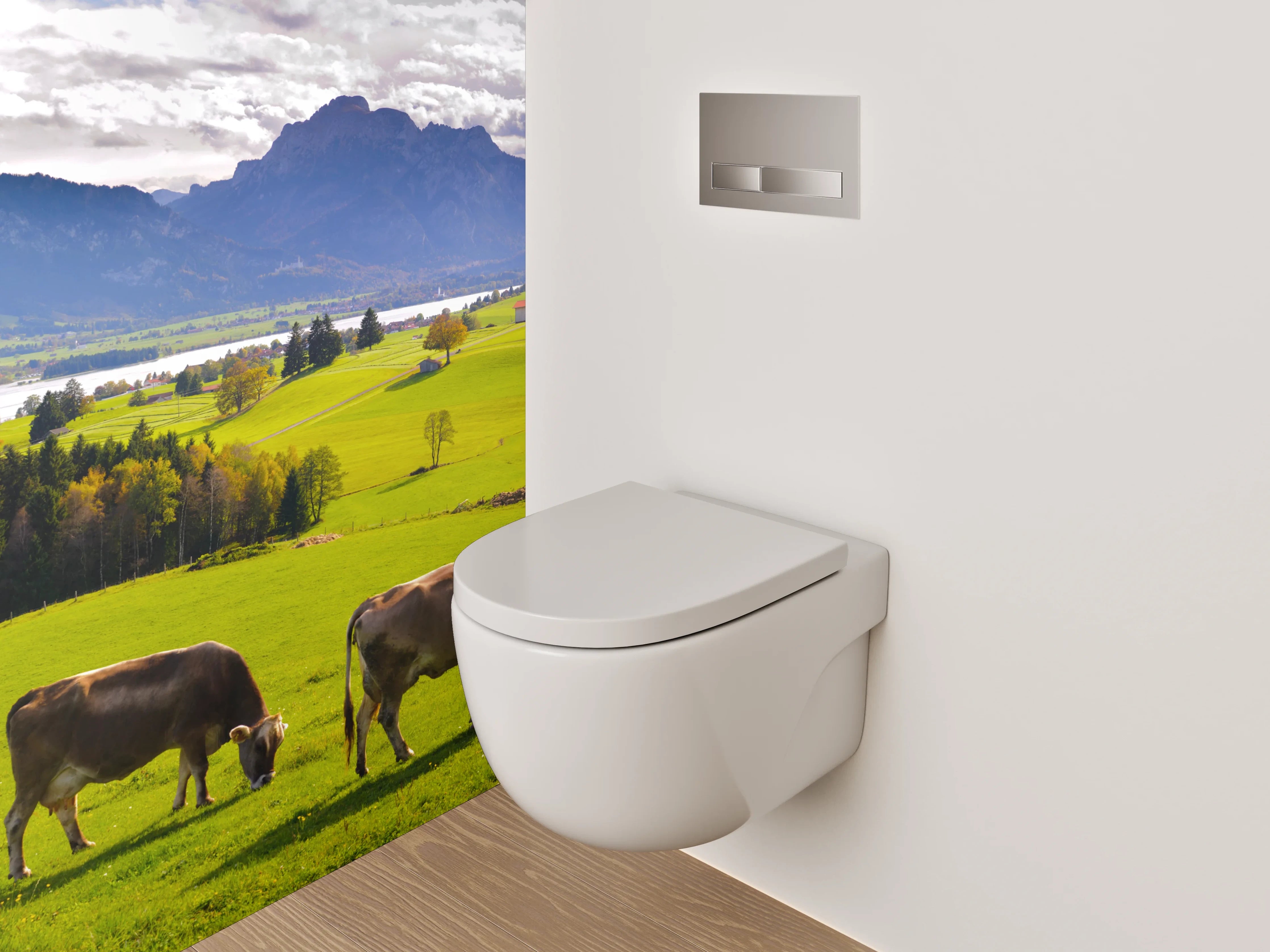 WC-Rückwand - Panorama Alpenwiese mit Kühen