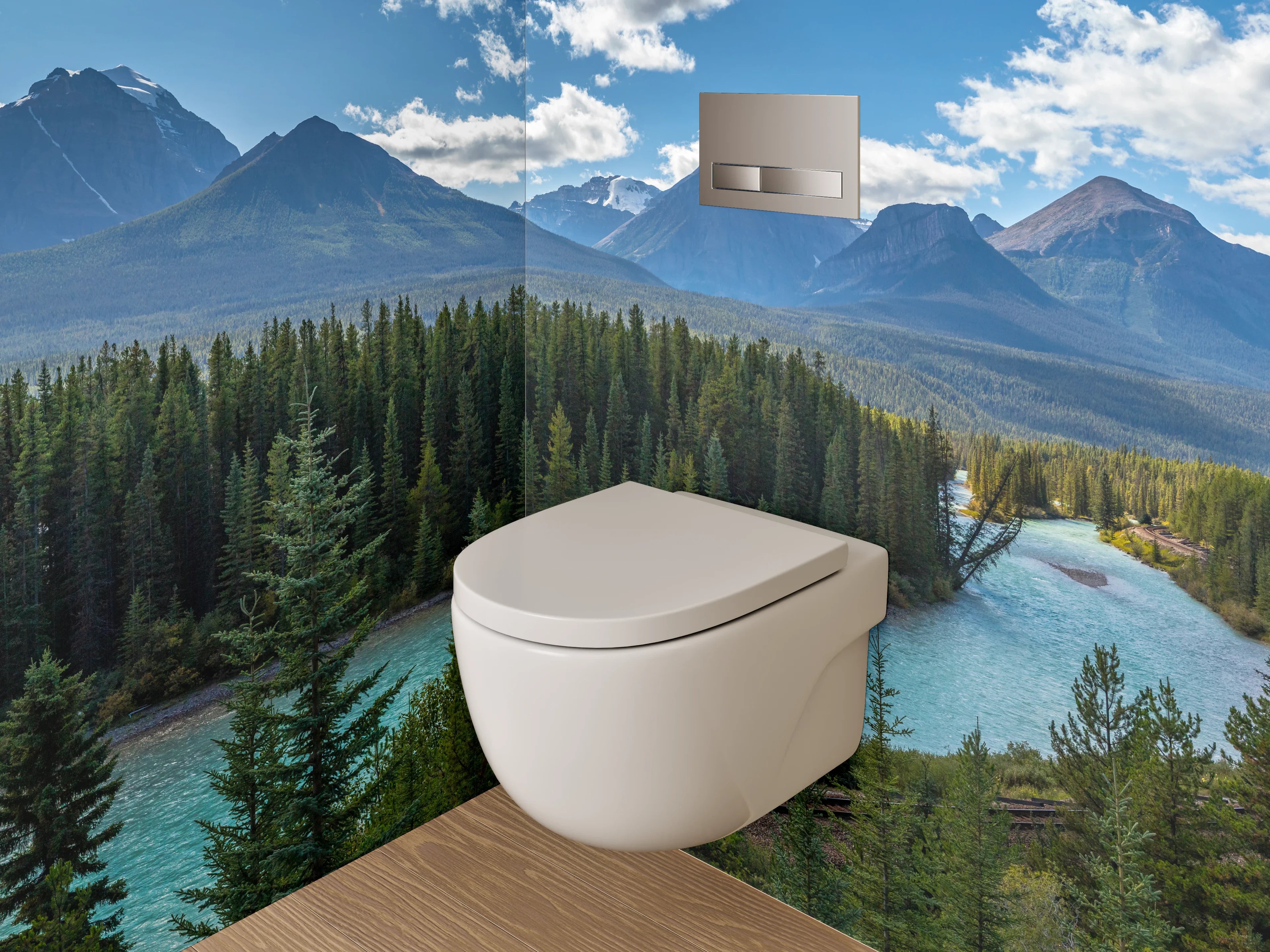 WC-Rückwand - Panorama Bergfluss Landschaft