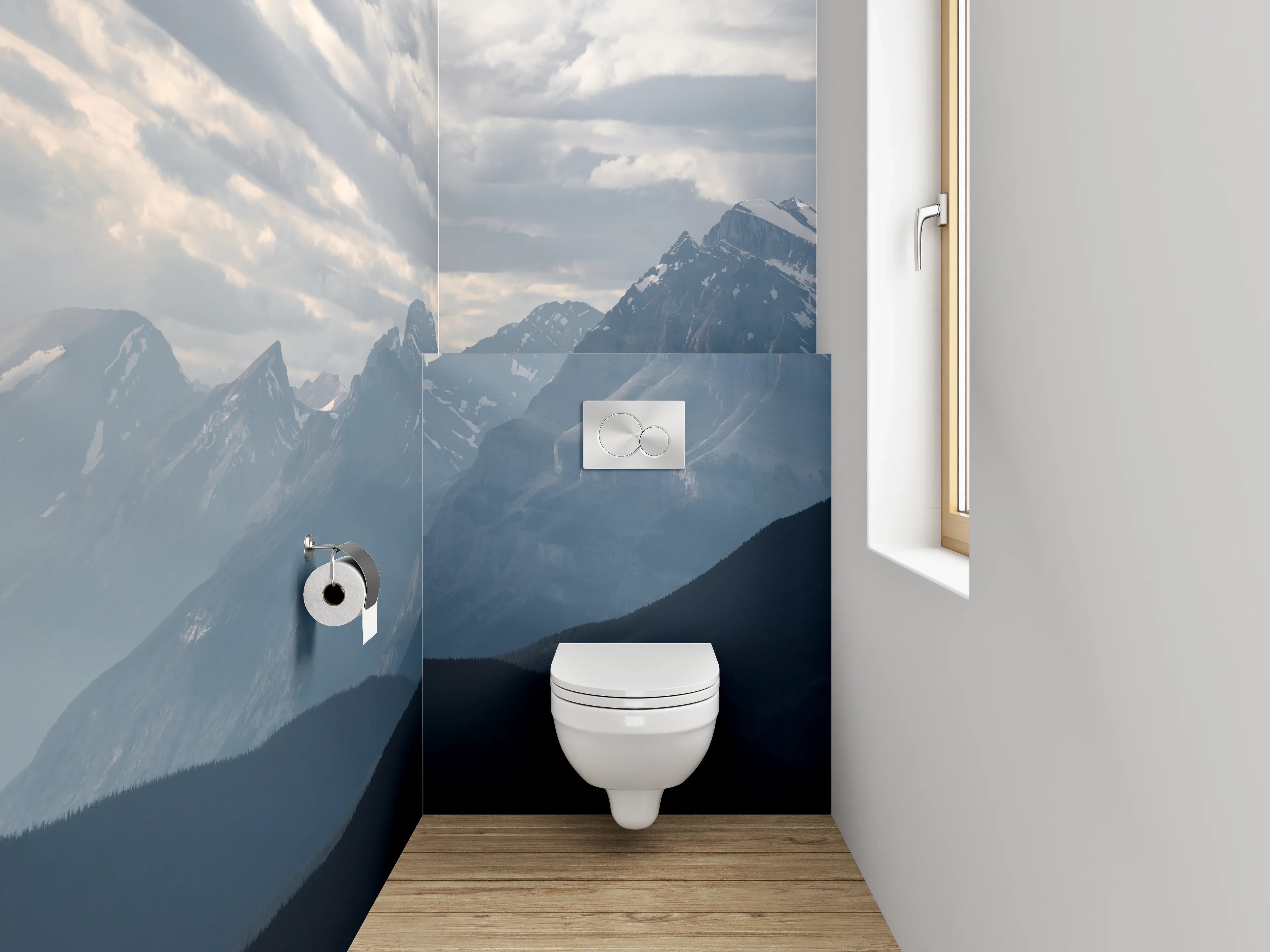 WC-Rückwand - Panorama Berglandschaft im Morgenlicht