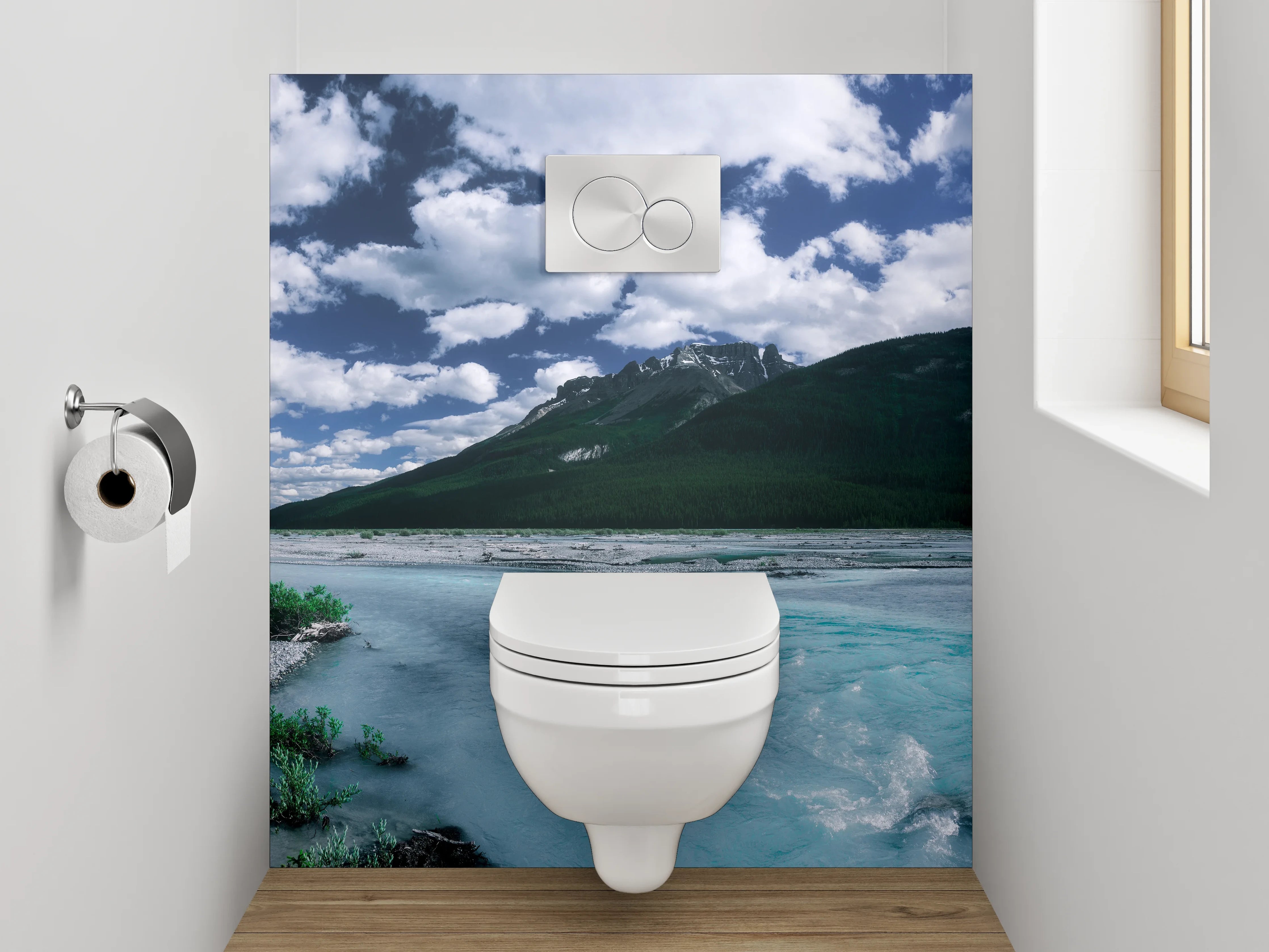 WC-Rückwand - Panorama Berglandschaft mit Fluss