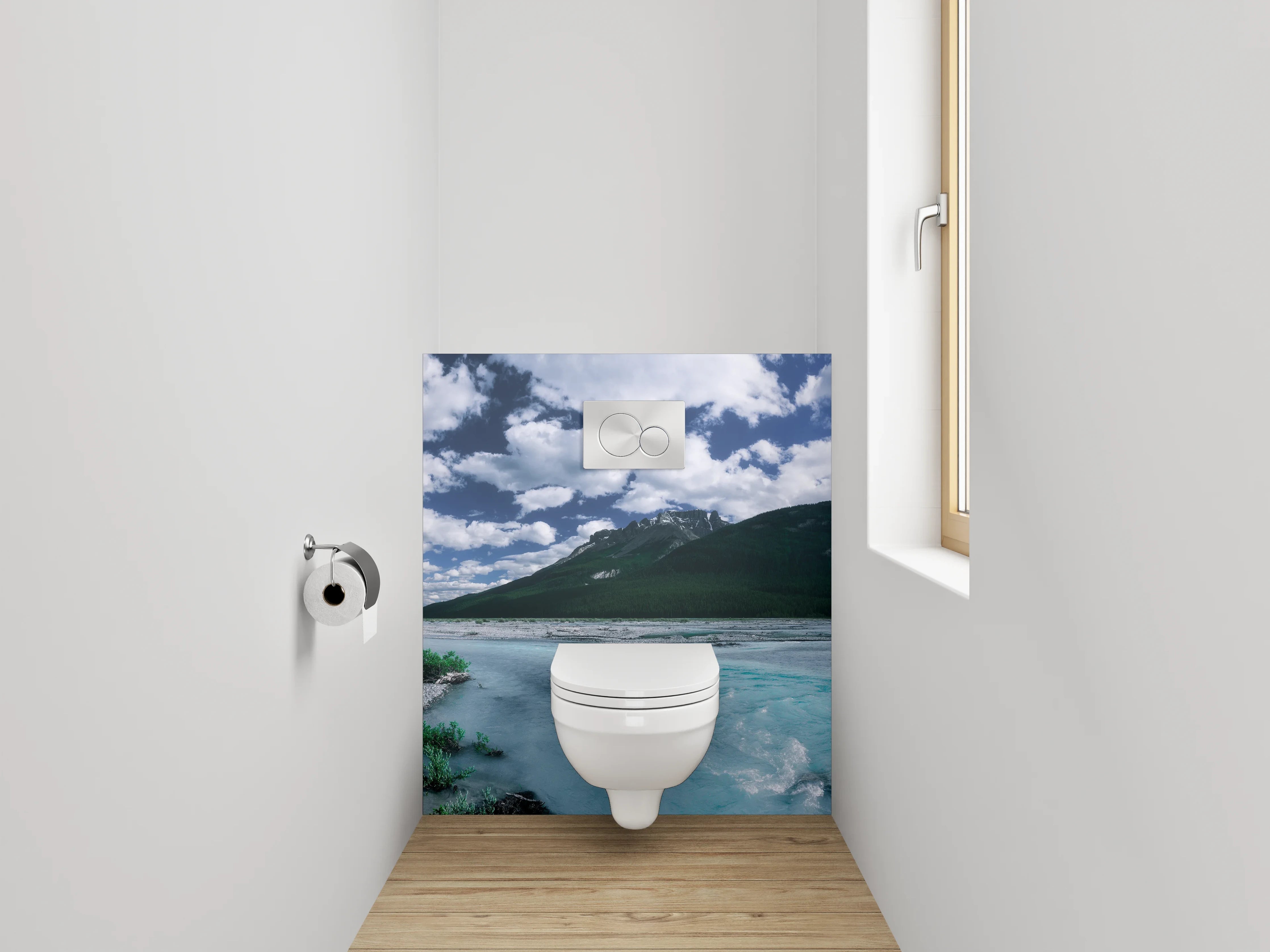 WC-Rückwand - Panorama Berglandschaft mit Fluss
