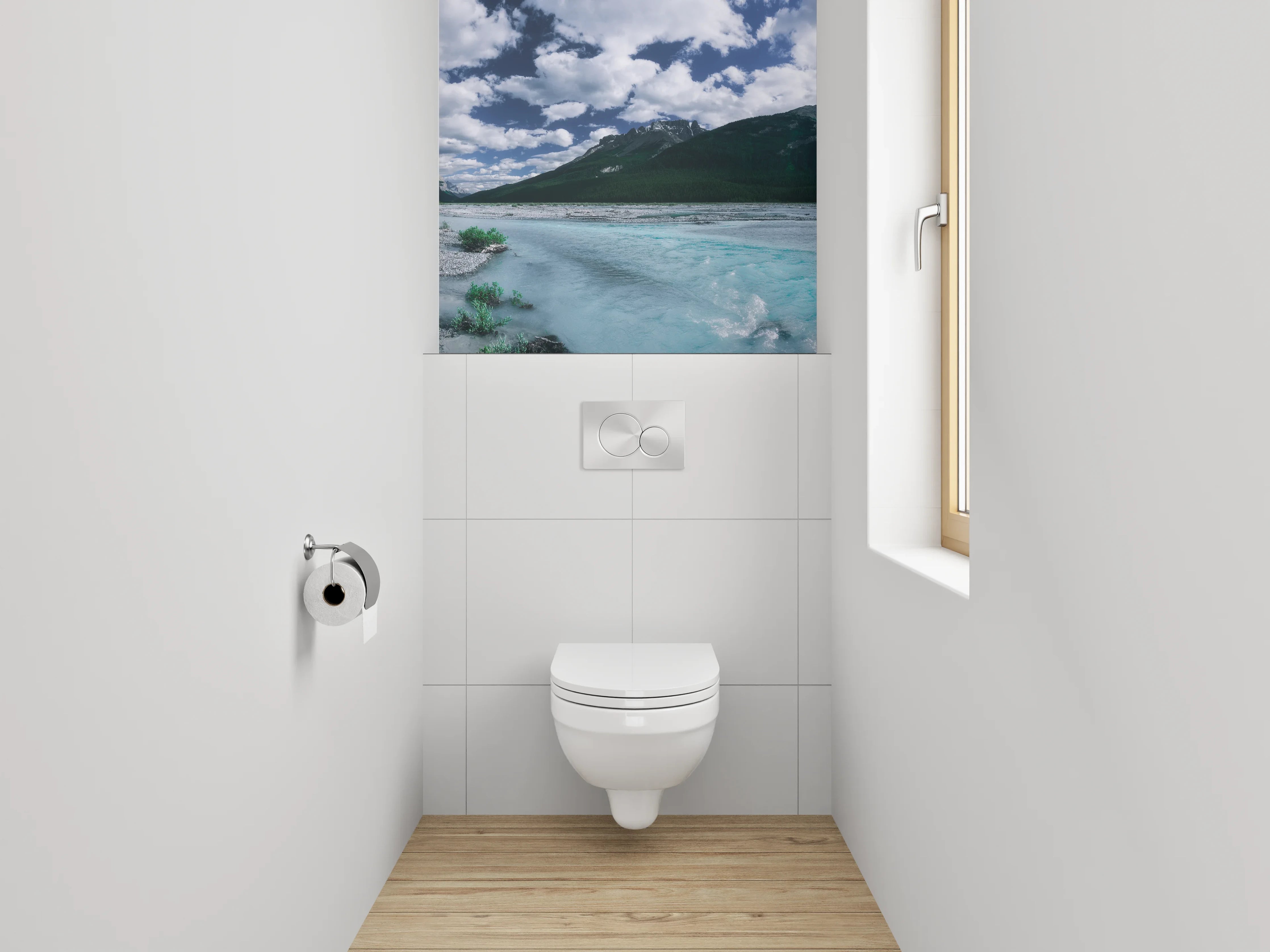 WC-Rückwand - Panorama Berglandschaft mit Fluss