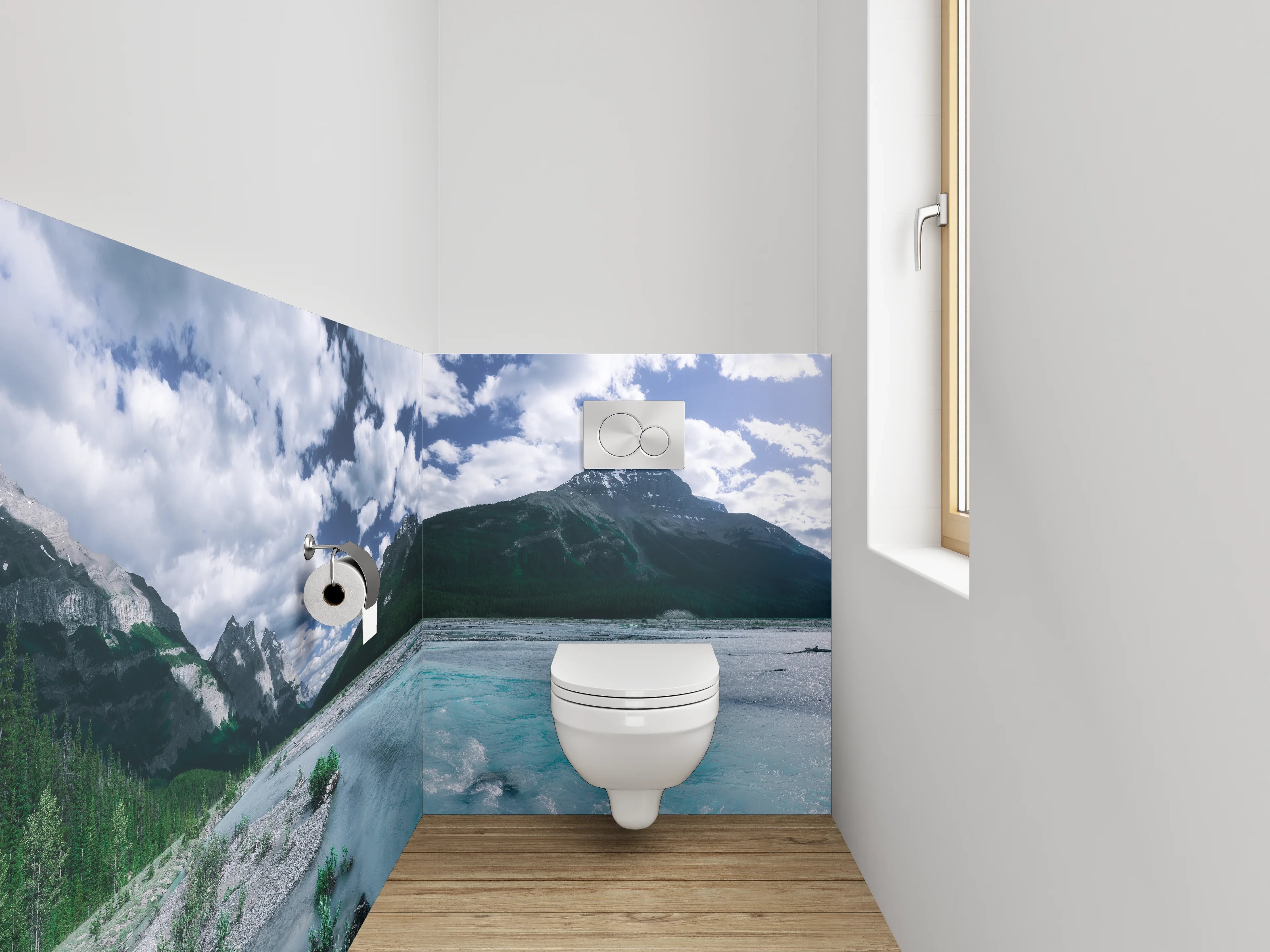 WC-Rückwand - Panorama Berglandschaft mit Fluss