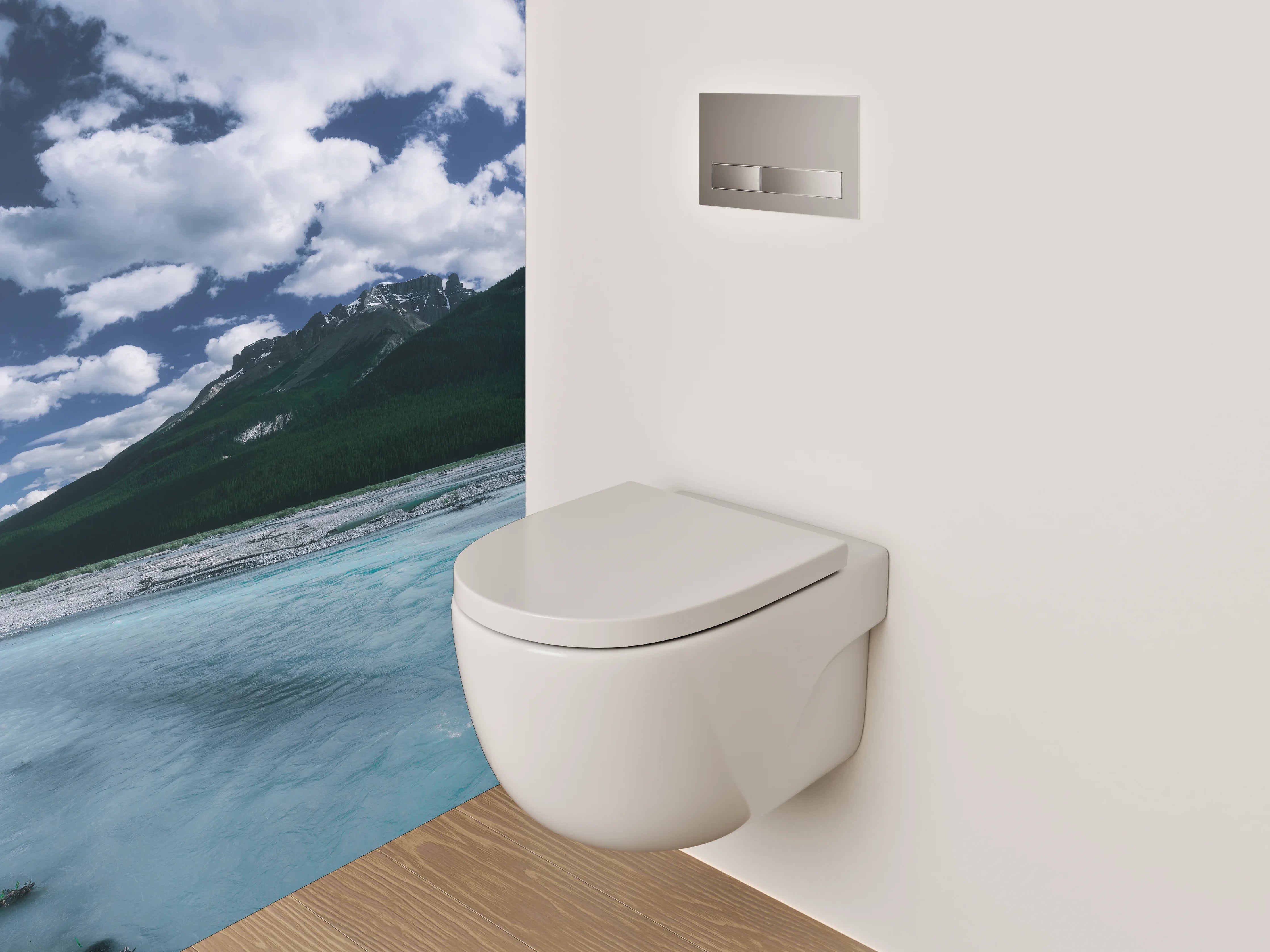 WC-Rückwand - Panorama Berglandschaft mit Fluss
