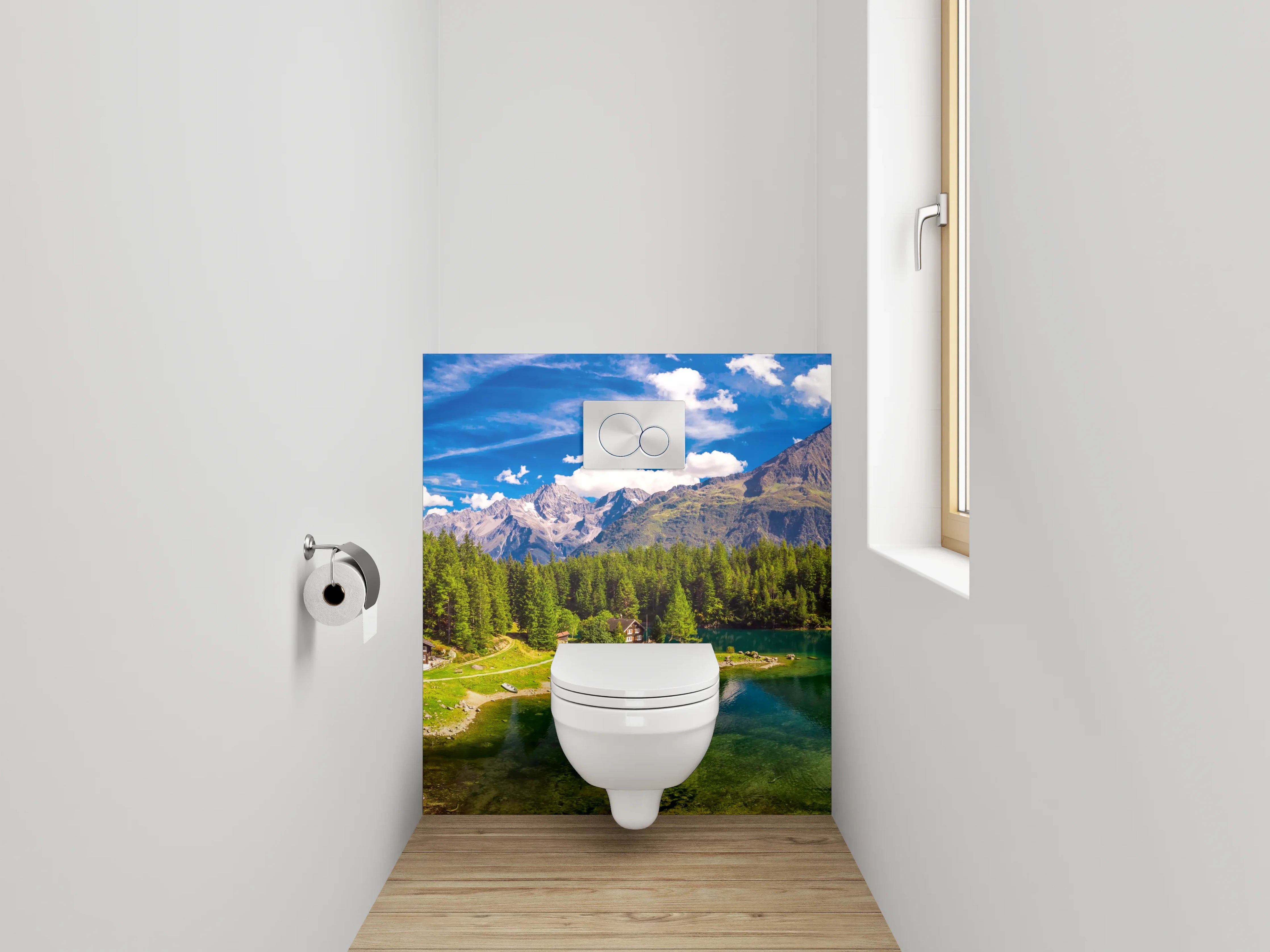 WC-Rückwand - Panorama Bergsee Naturidylle