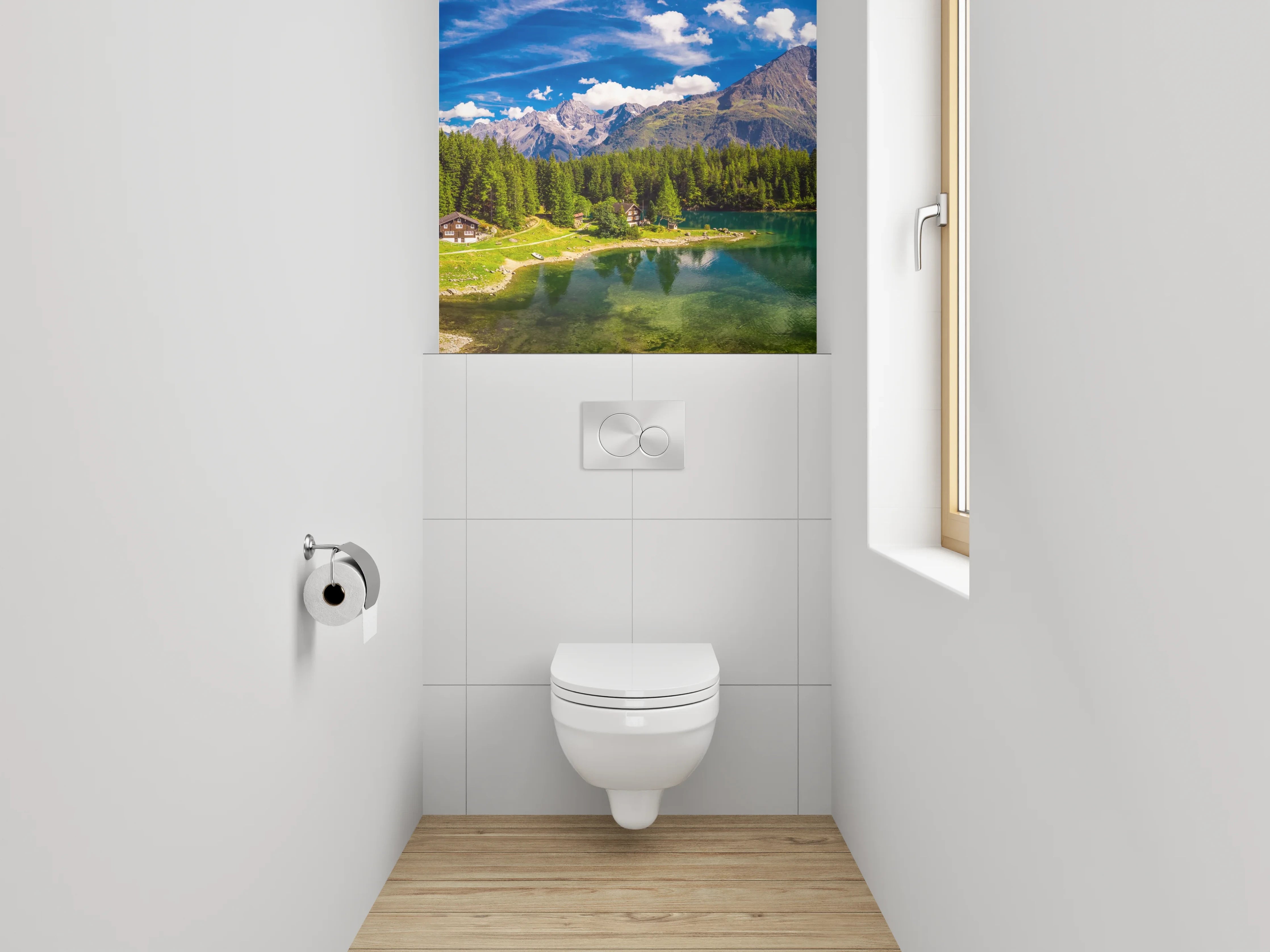 WC-Rückwand - Panorama Bergsee Naturidylle