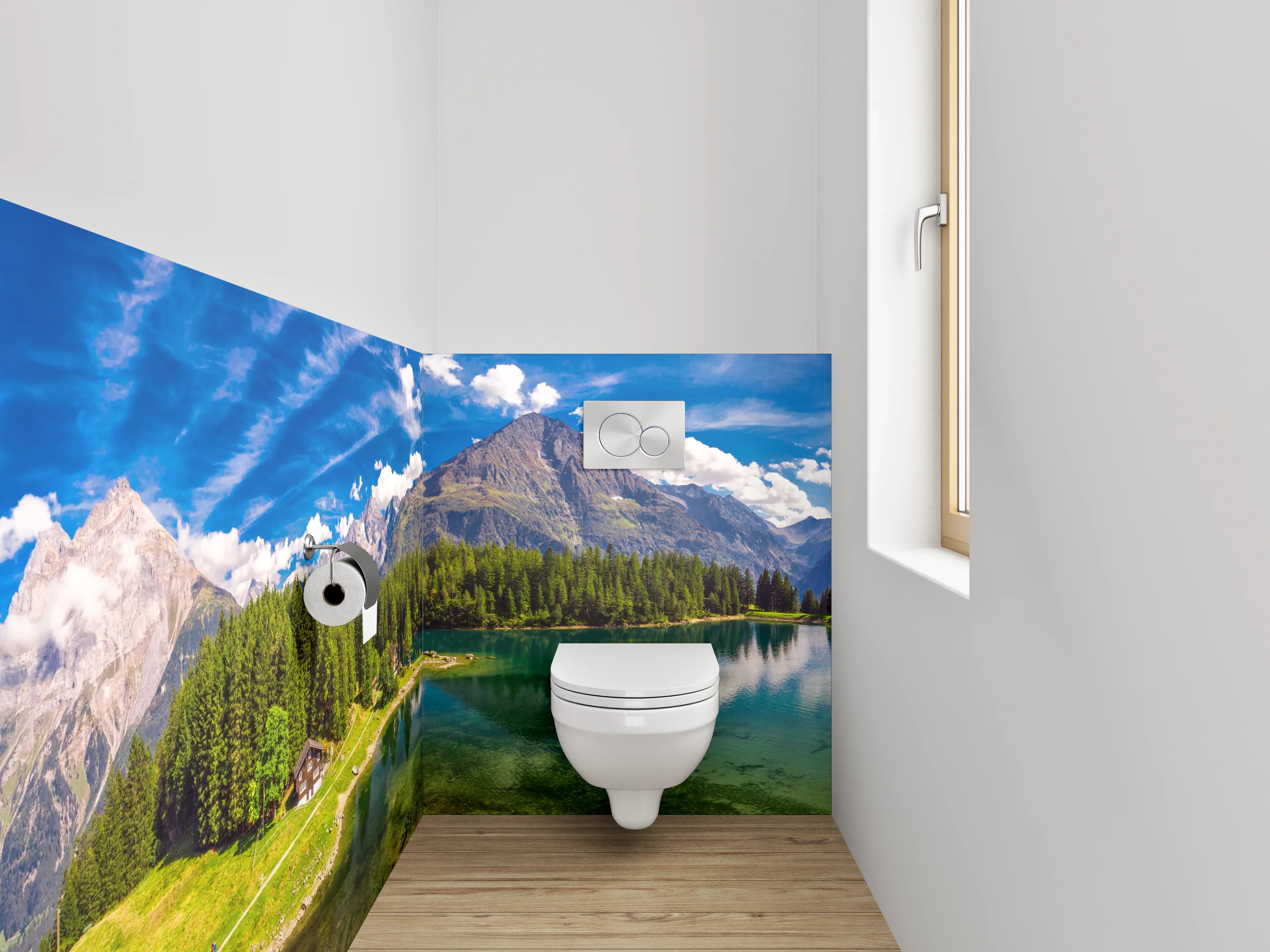 WC-Rückwand - Panorama Bergsee Naturidylle