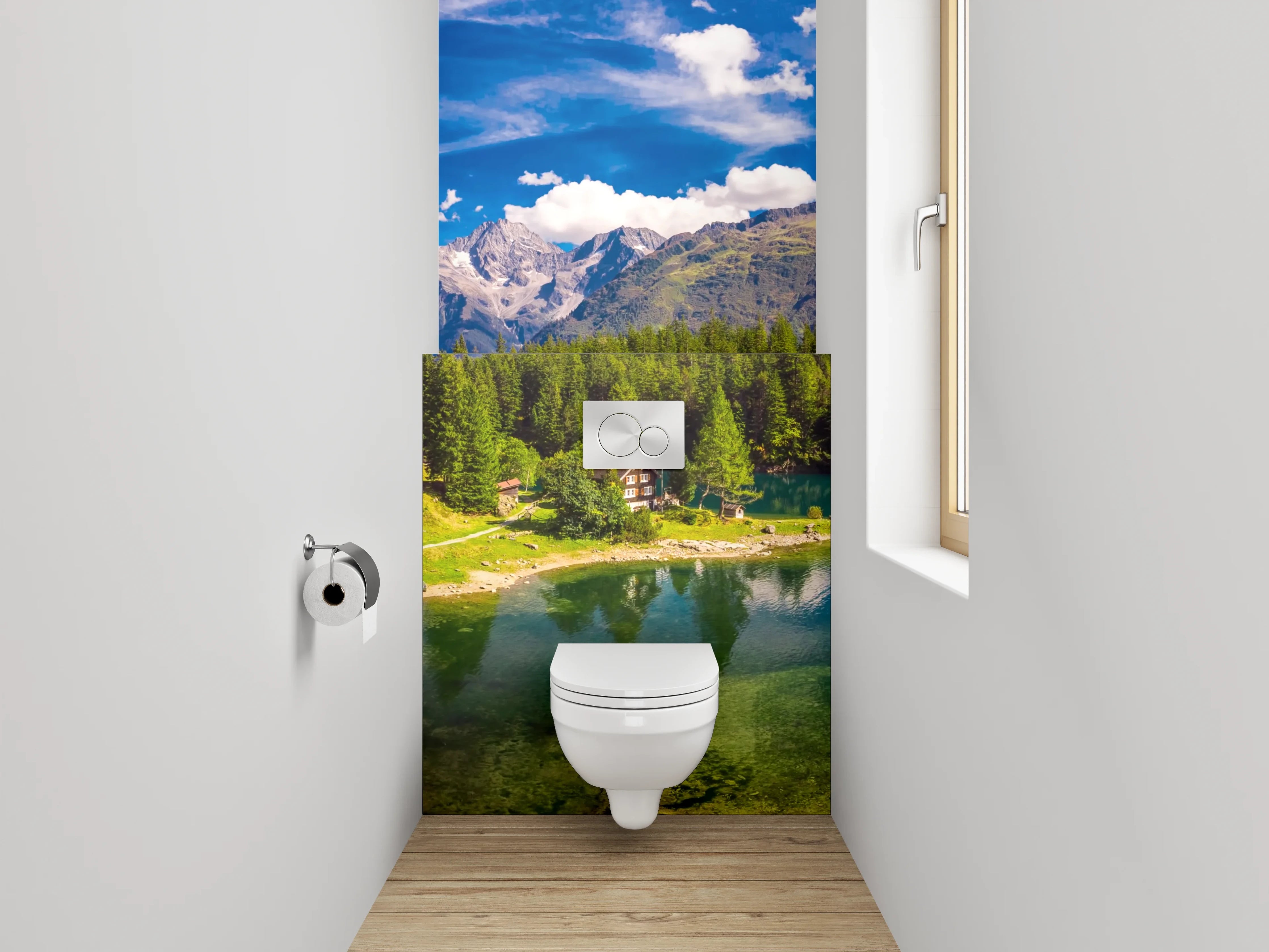 WC-Rückwand - Panorama Bergsee Naturidylle
