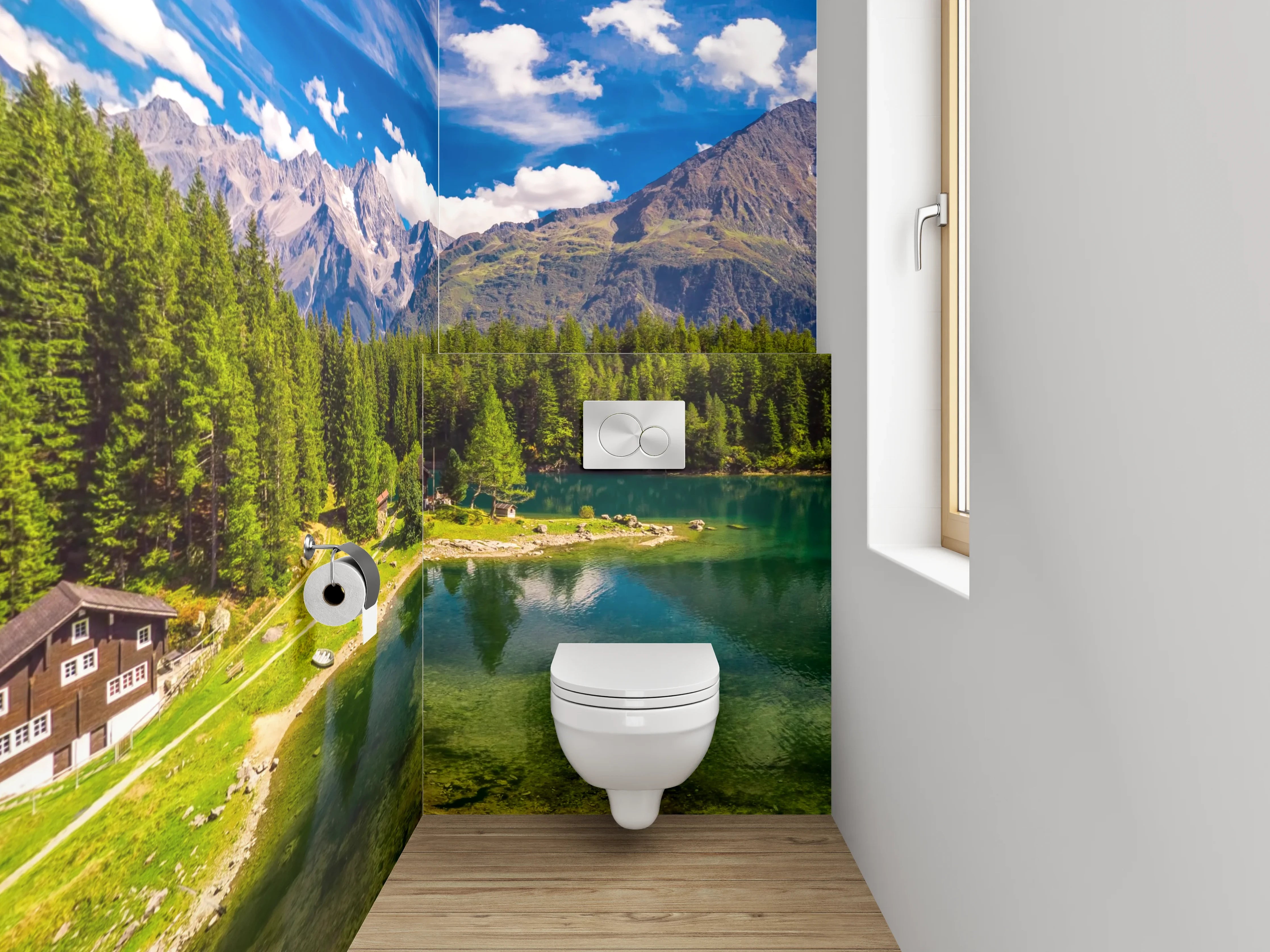 WC-Rückwand - Panorama Bergsee Naturidylle