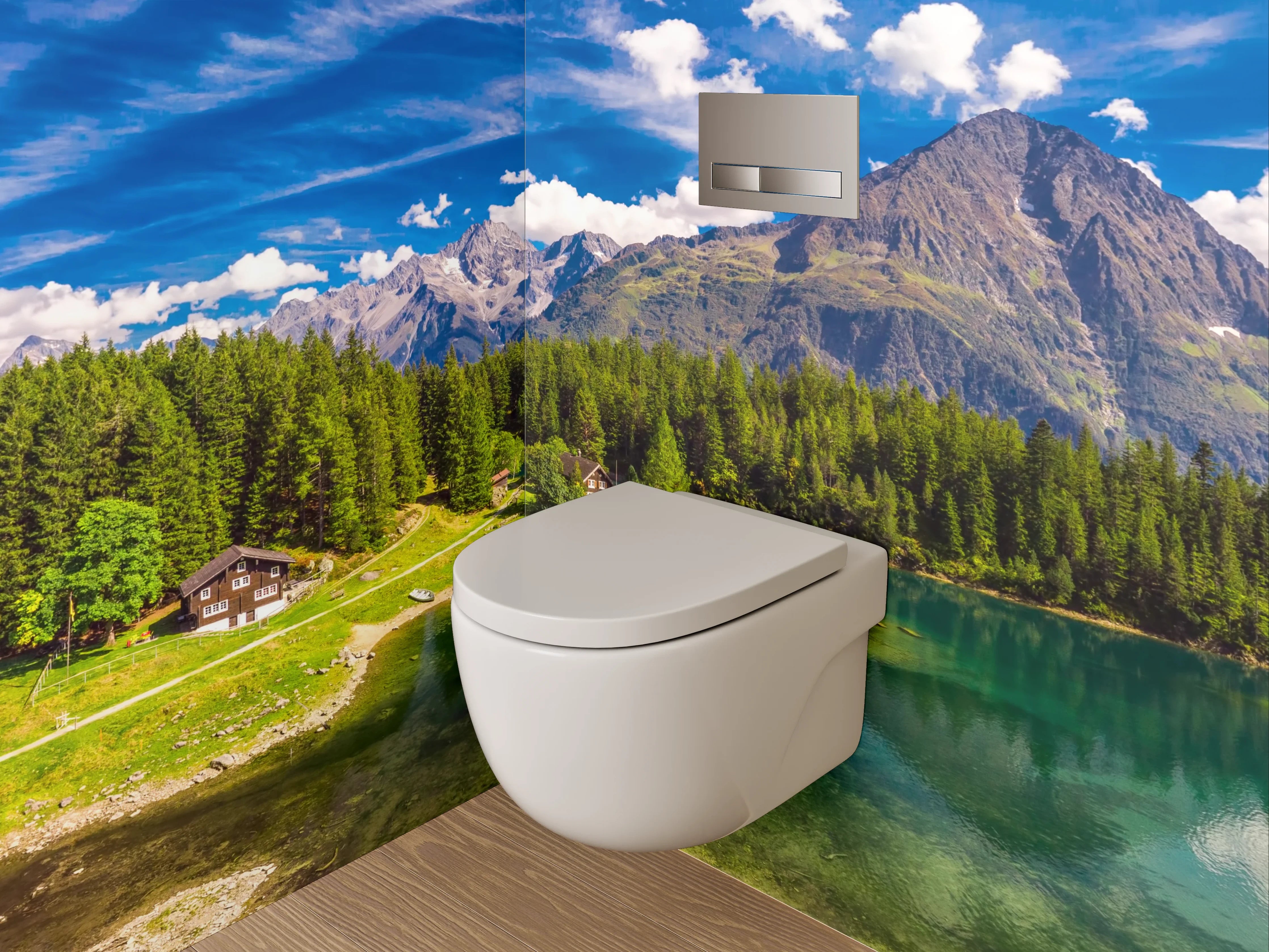 WC-Rückwand - Panorama Bergsee Naturidylle