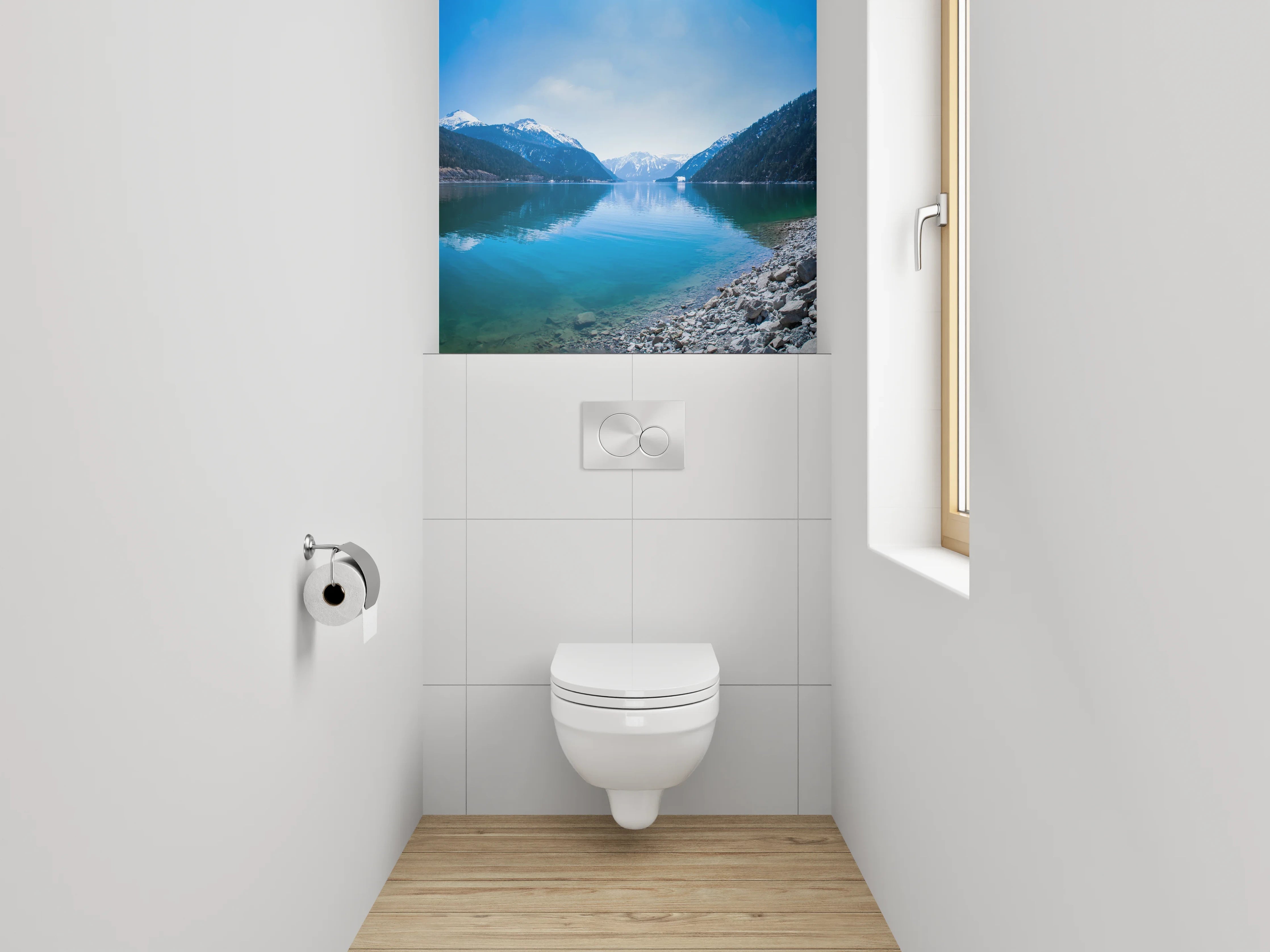 WC-Rückwand - Panorama Bergsee blau grün